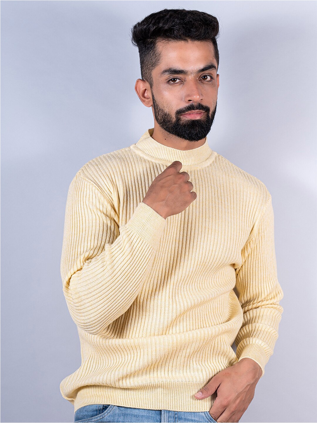 

Tistabene Men Beige Ribbed Pullover