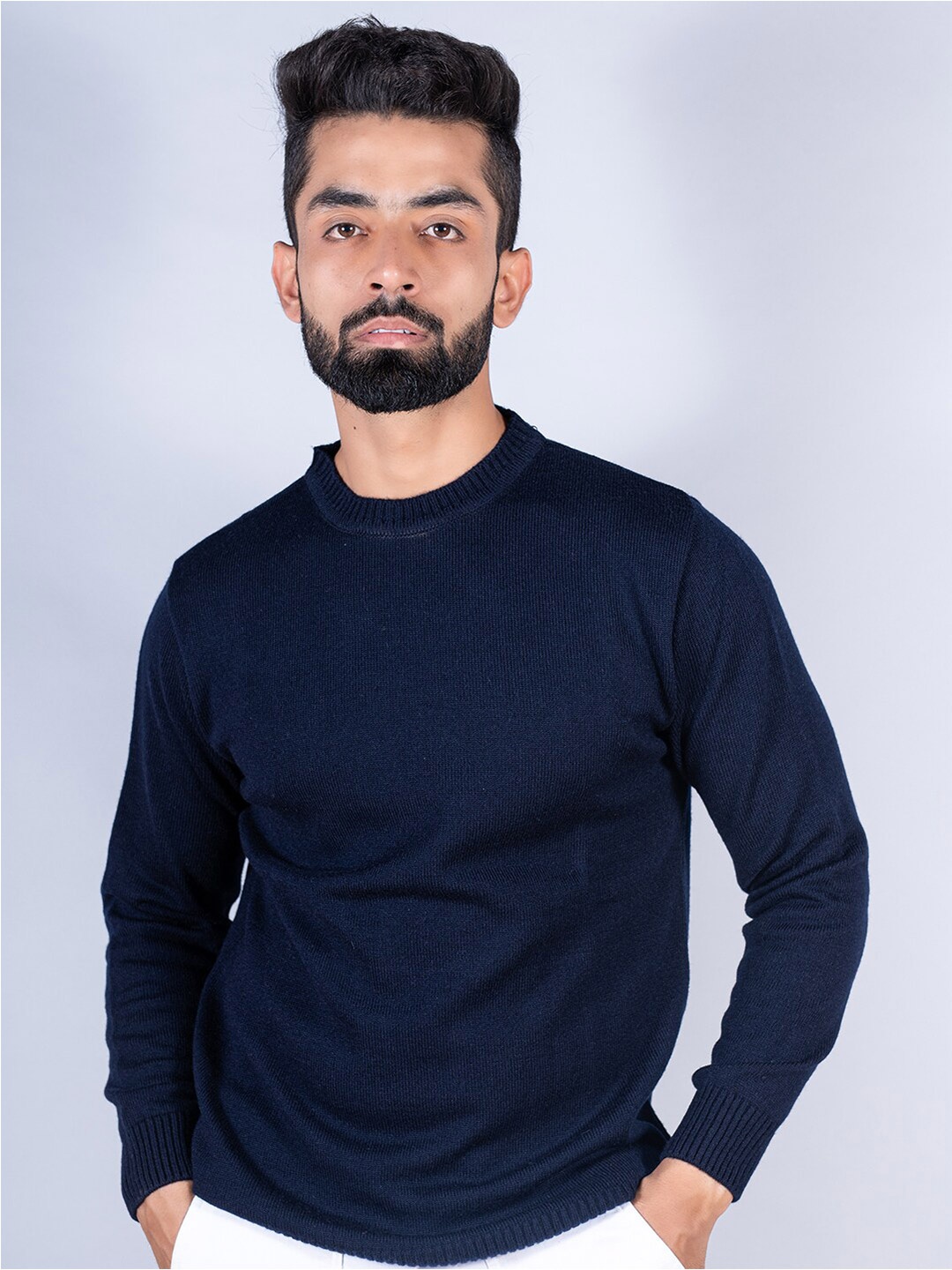 

Tistabene Men Solid Cotton Pullover Sweater, Navy blue