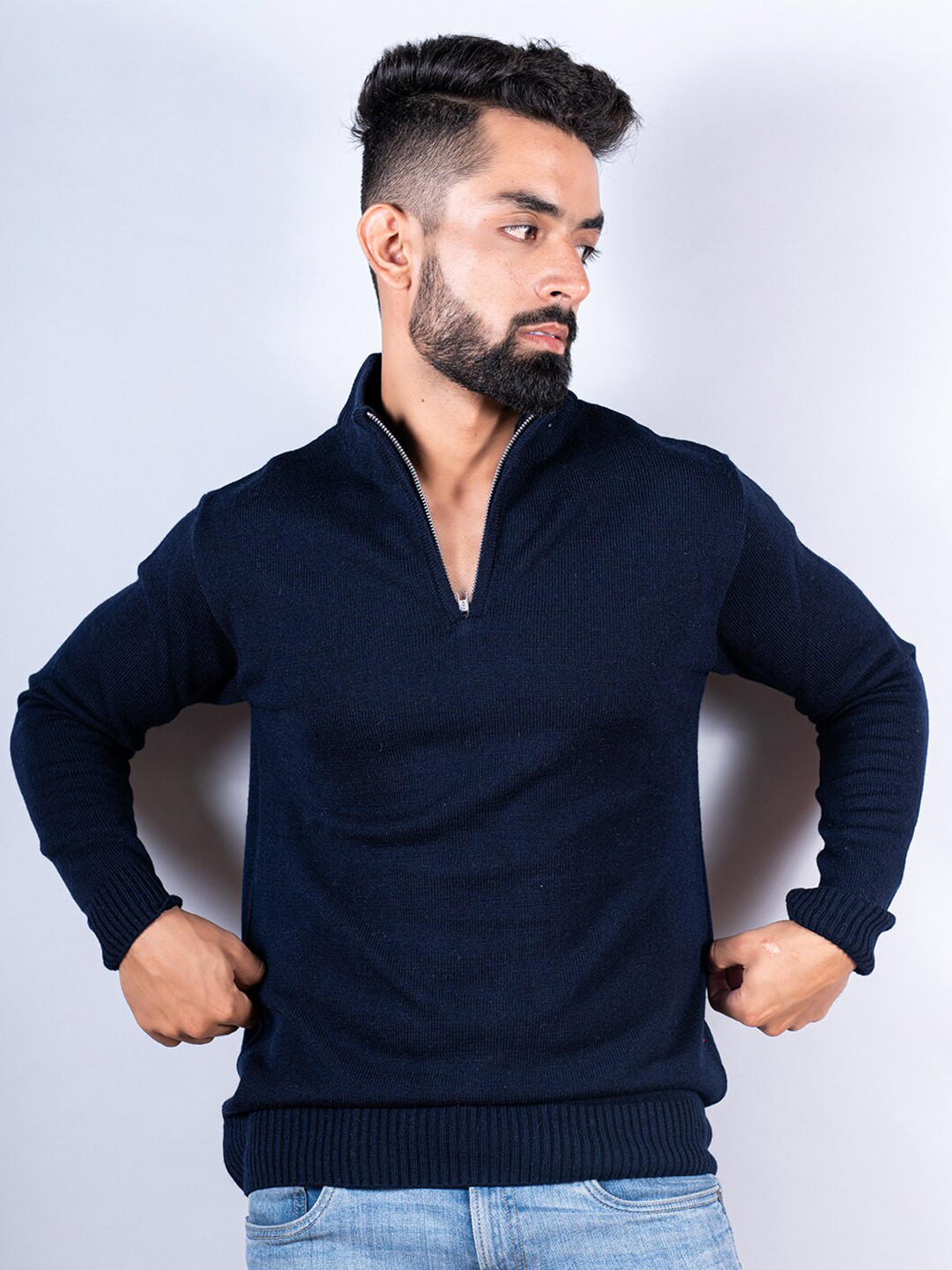 

Tistabene Men Half Zipper Wool Pullover Sweater, Navy blue