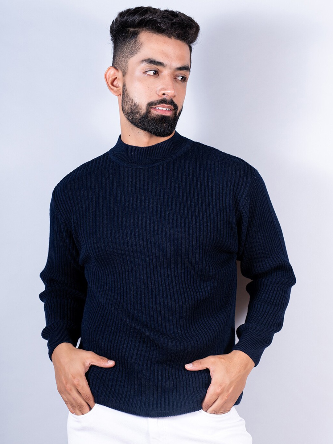 

Tistabene Men Blue Ribbed Pullover