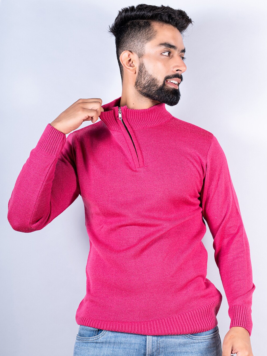 

Tistabene Men Half Zipper Wool Pullover Sweater, Pink