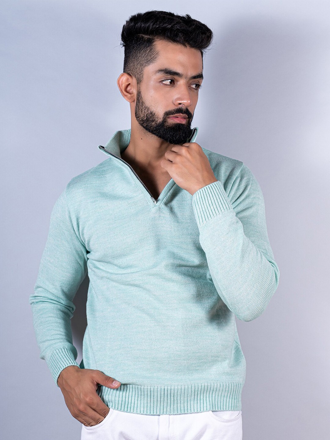 

Tistabene Men Mock Collar Wool Pullover Sweater, Green