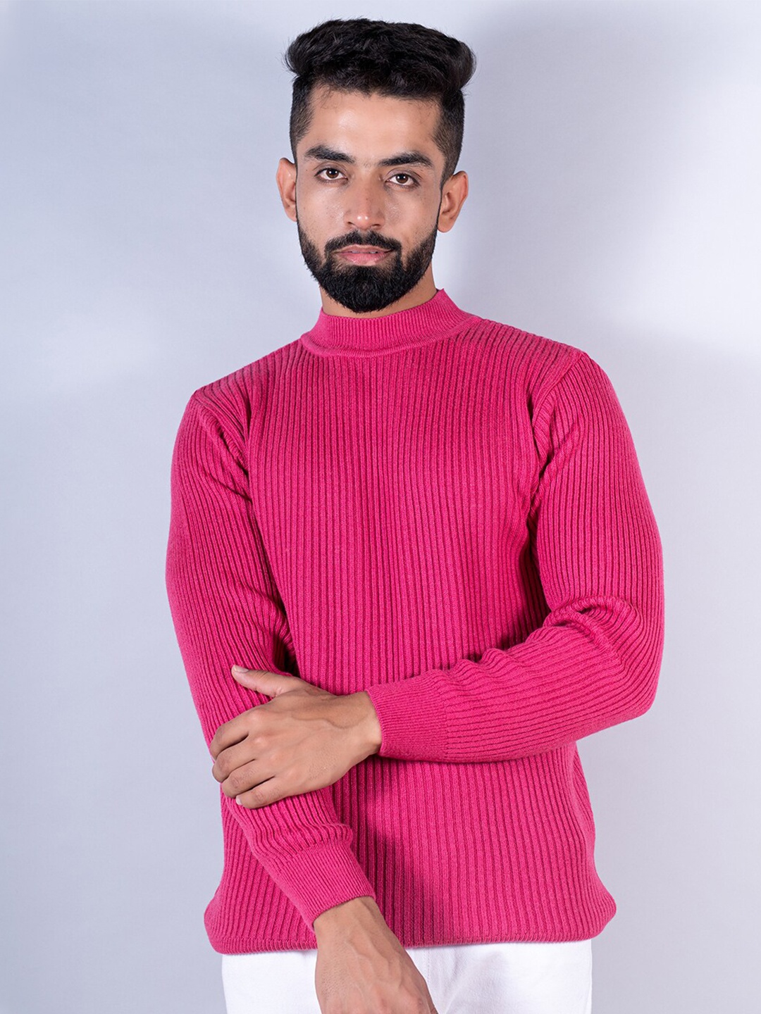 

Tistabene Men Mock Collar WoolPullover Sweater, Pink