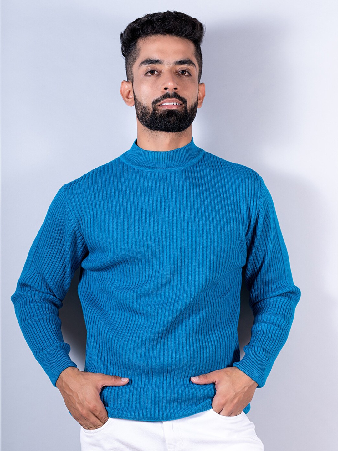 

Tistabene Men Round Neck Wool Pullover Sweater, Blue