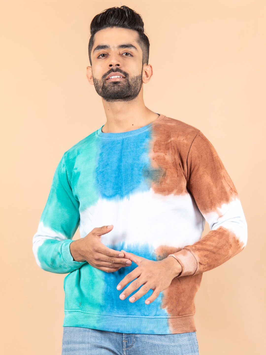 

Tistabene Men Round Neck Printed Cotton Pullover Sweater, Green