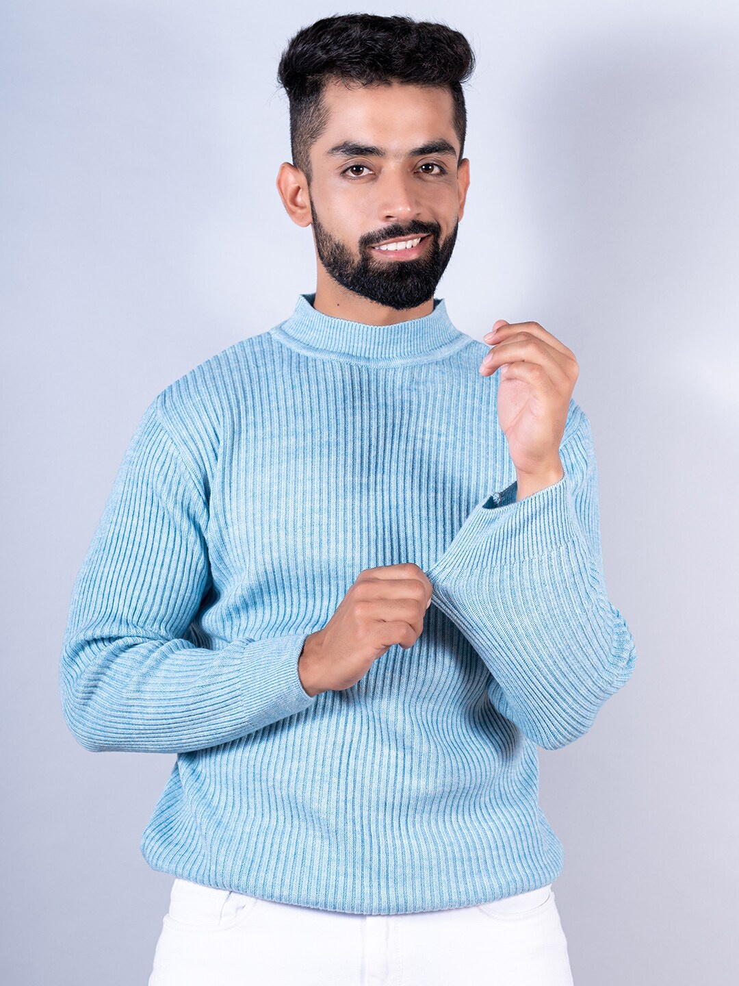 

Tistabene Men Round Neck Wool Pullover Sweater, Blue