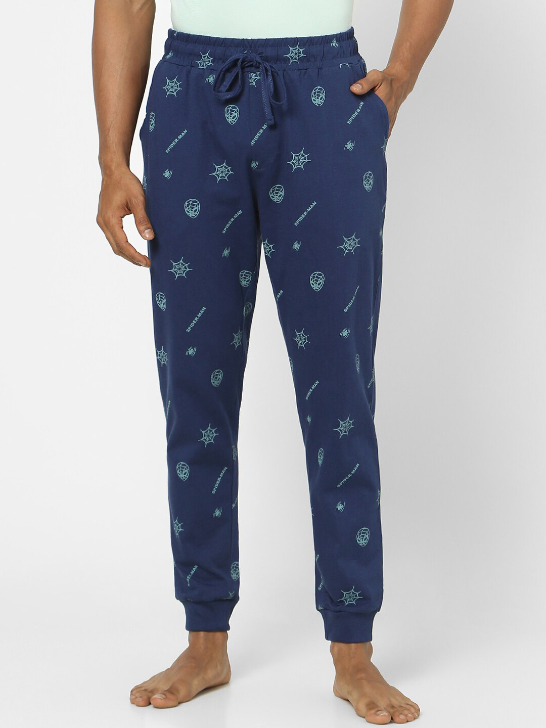 

Ajile by Pantaloons Men Printed Cotton Track Pants, Navy blue