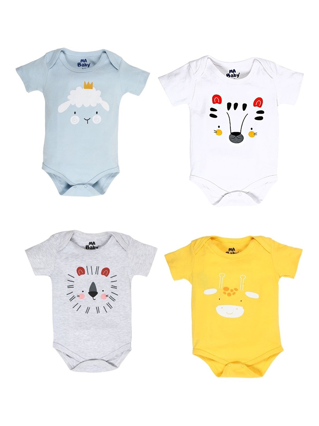 

MA Baby Boys Pack Of 4 Printed Cotton Bodysuits, Yellow