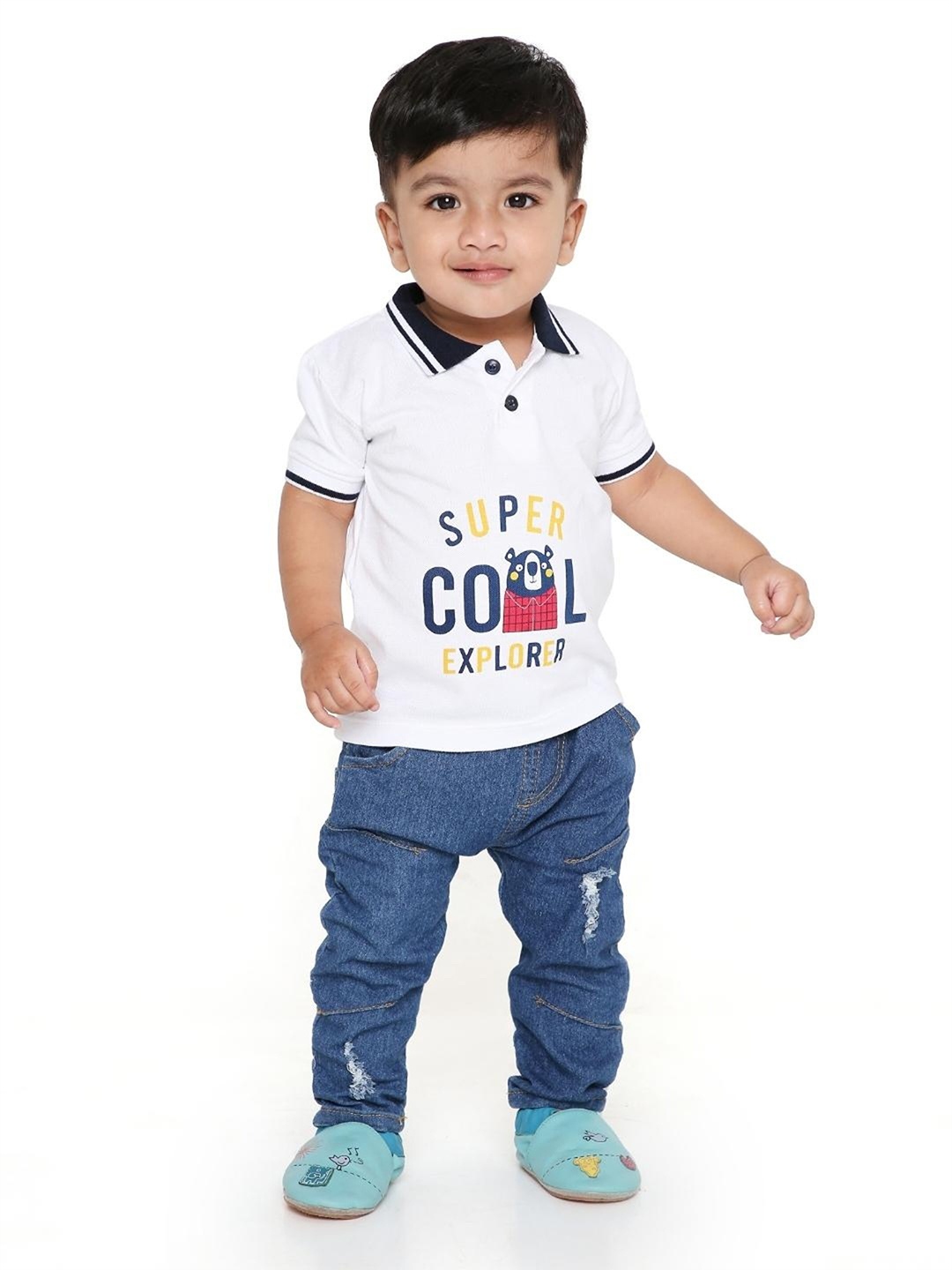 

MA Baby Boys Typography Printed Polo Collar Pure Cotton Bio Finish T-shirt, White