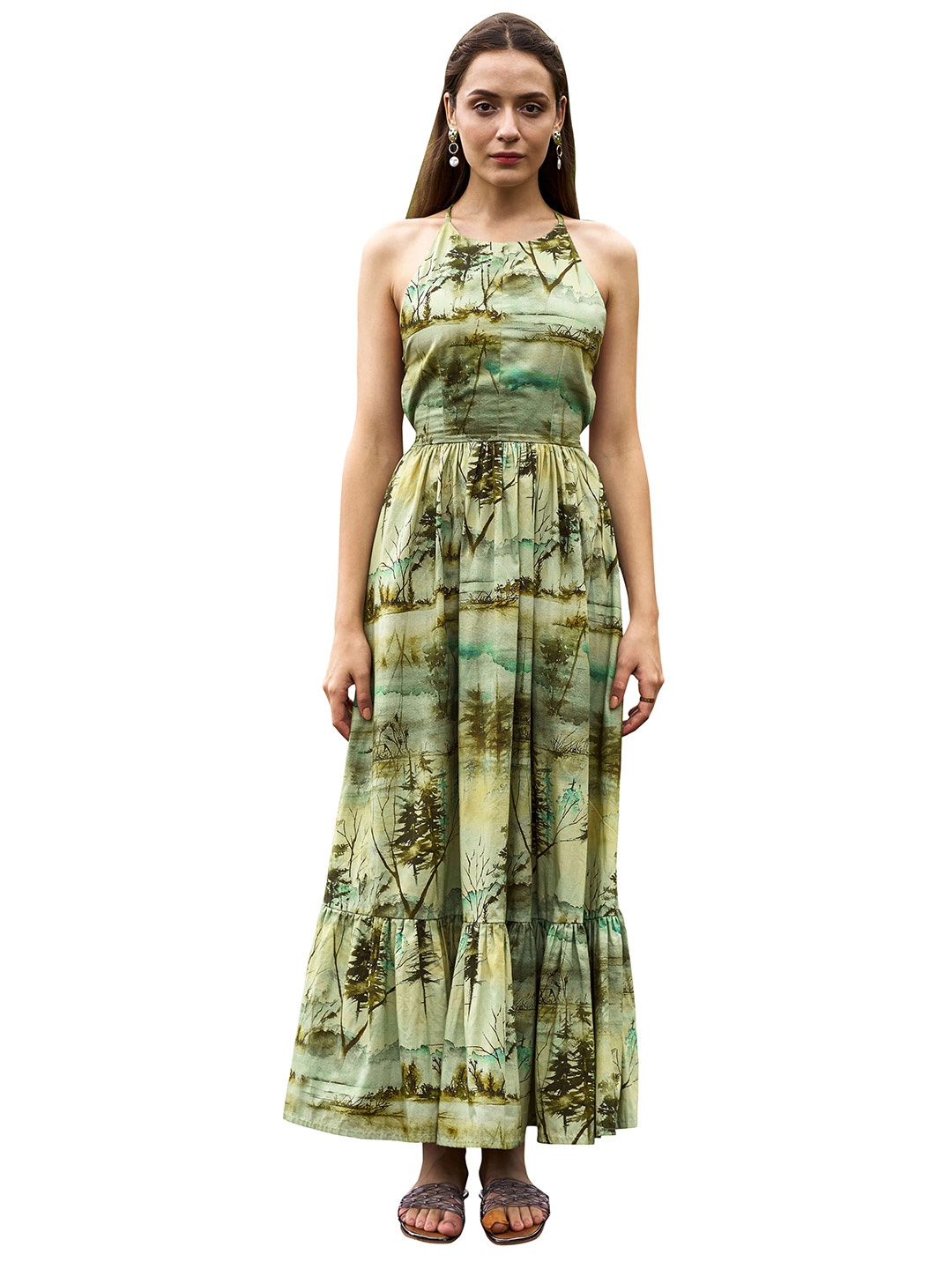 

NEOFAA Floral Maxi Dress, Green