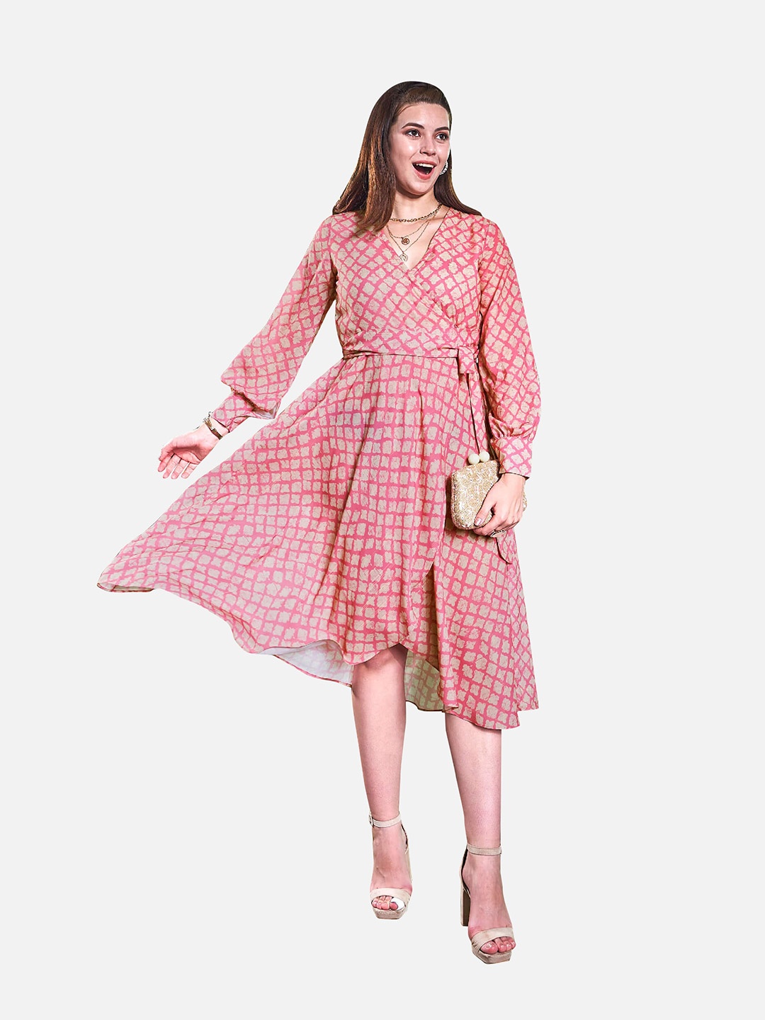

NEOFAA Ethnic Motifs Midi Dress, Pink