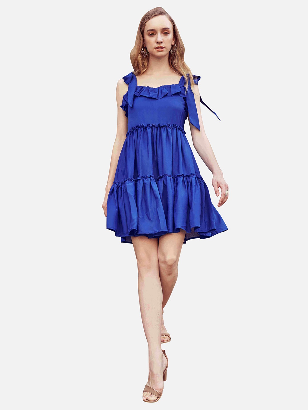 

NEOFAA Ruffle Detailed Tiered Midi Dress, Blue