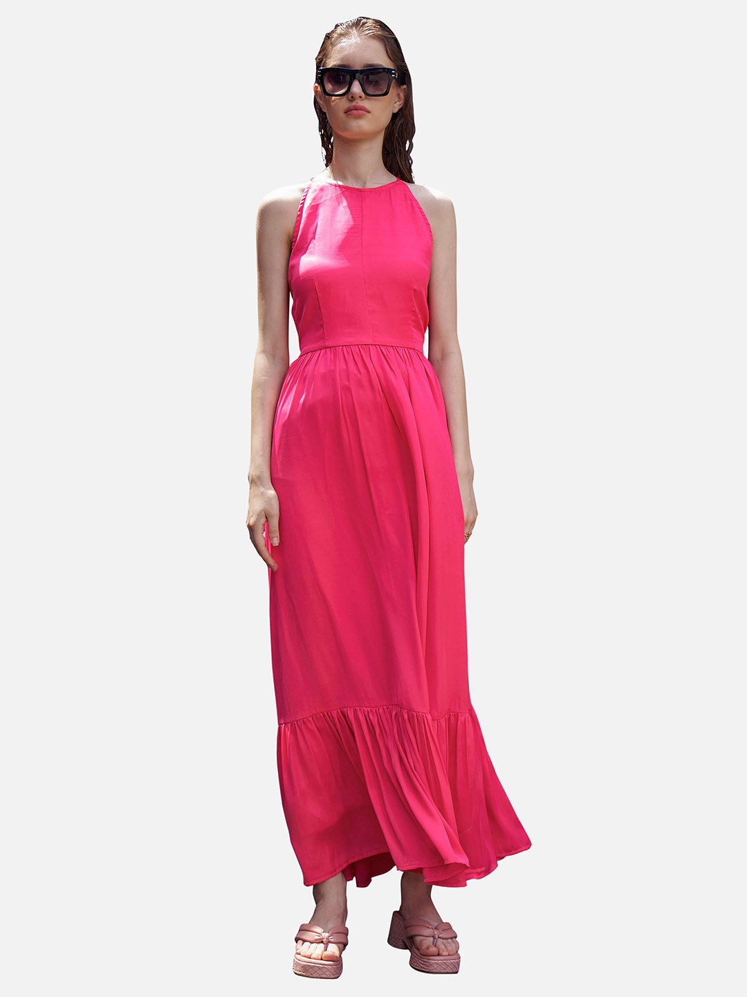 

NEOFAA Halter Neck Maxi Dress, Pink