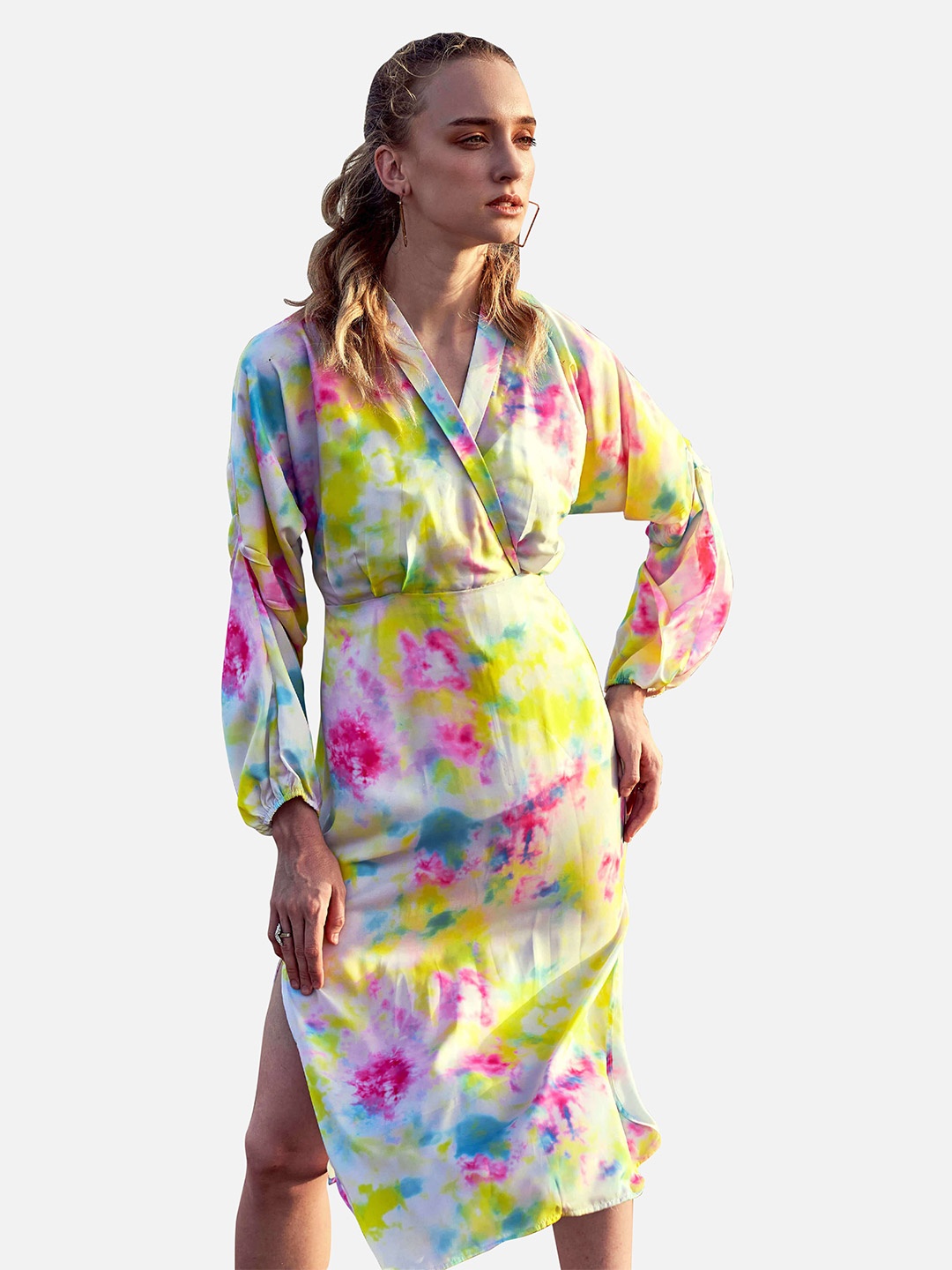 

NEOFAA Floral Wrap Dress, Lime green