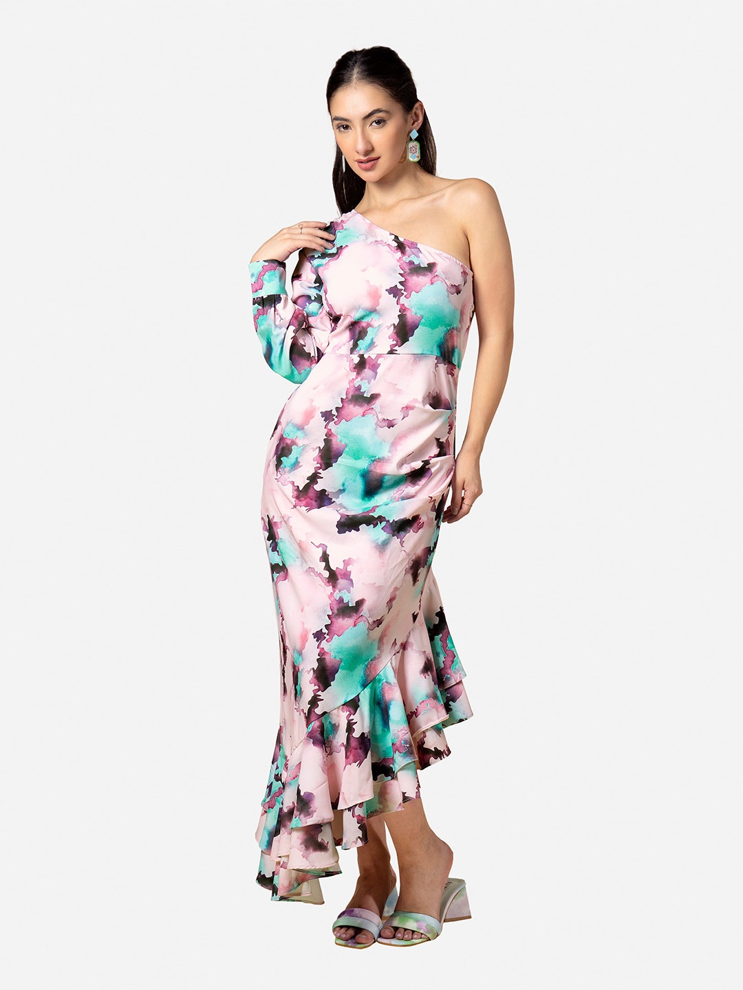 

NEOFAA Floral One Shoulder Maxi Dress, Pink