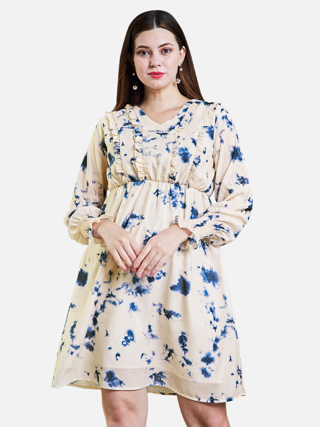 

NEOFAA Abstract printed Fit And Flare Dress, White