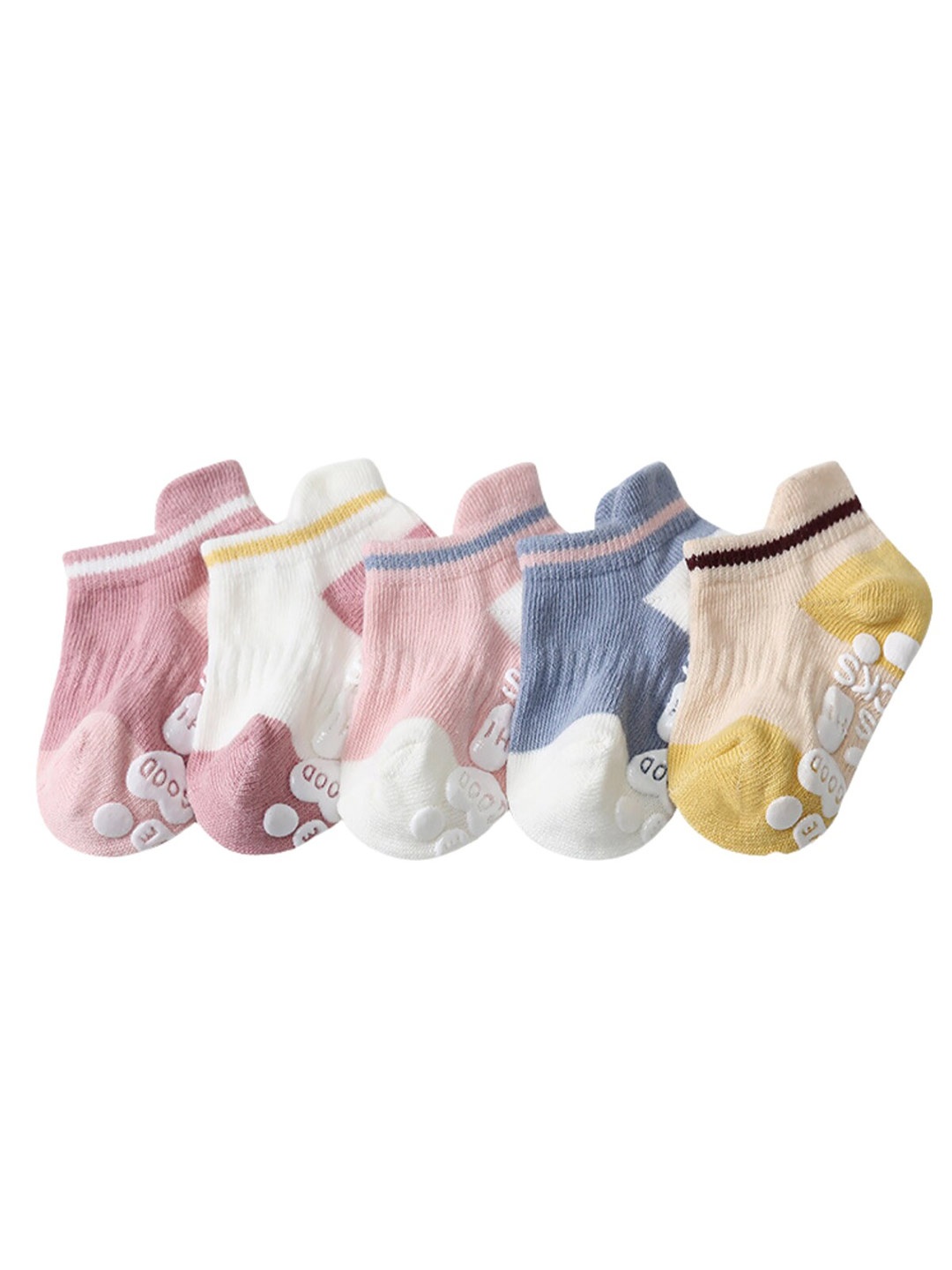 

YOUSTYLO Infant Kids Pack Of 5 Patterned Cotton Ankle-Length Socks, White