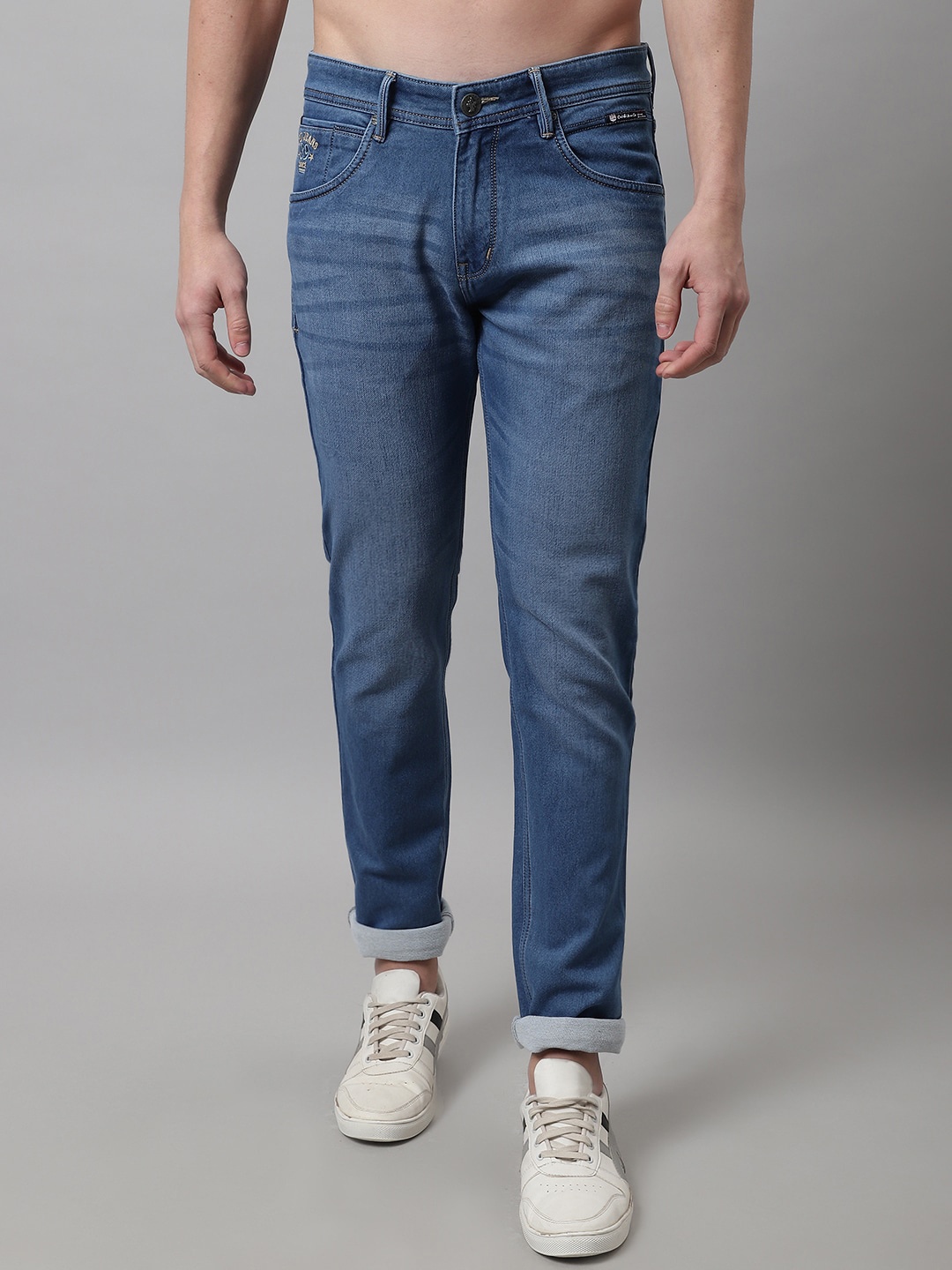 

Cantabil Men Solid Cotton Regular Fit Light Fade Jeans, Blue