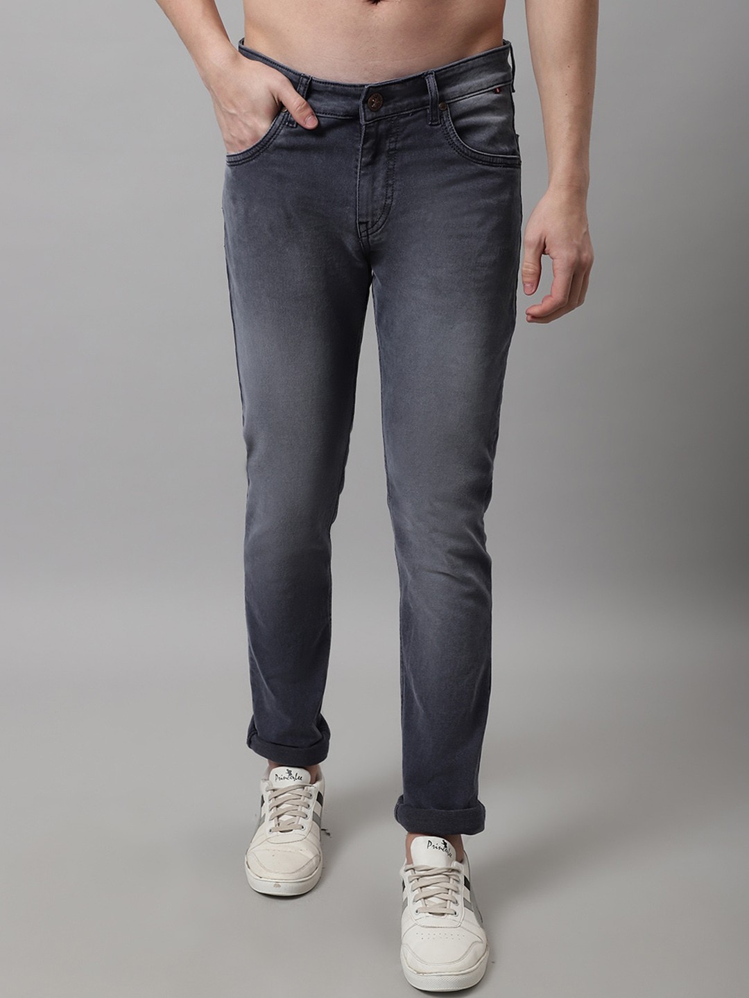 

Cantabil Men Cotton Light Fade Jeans, Grey
