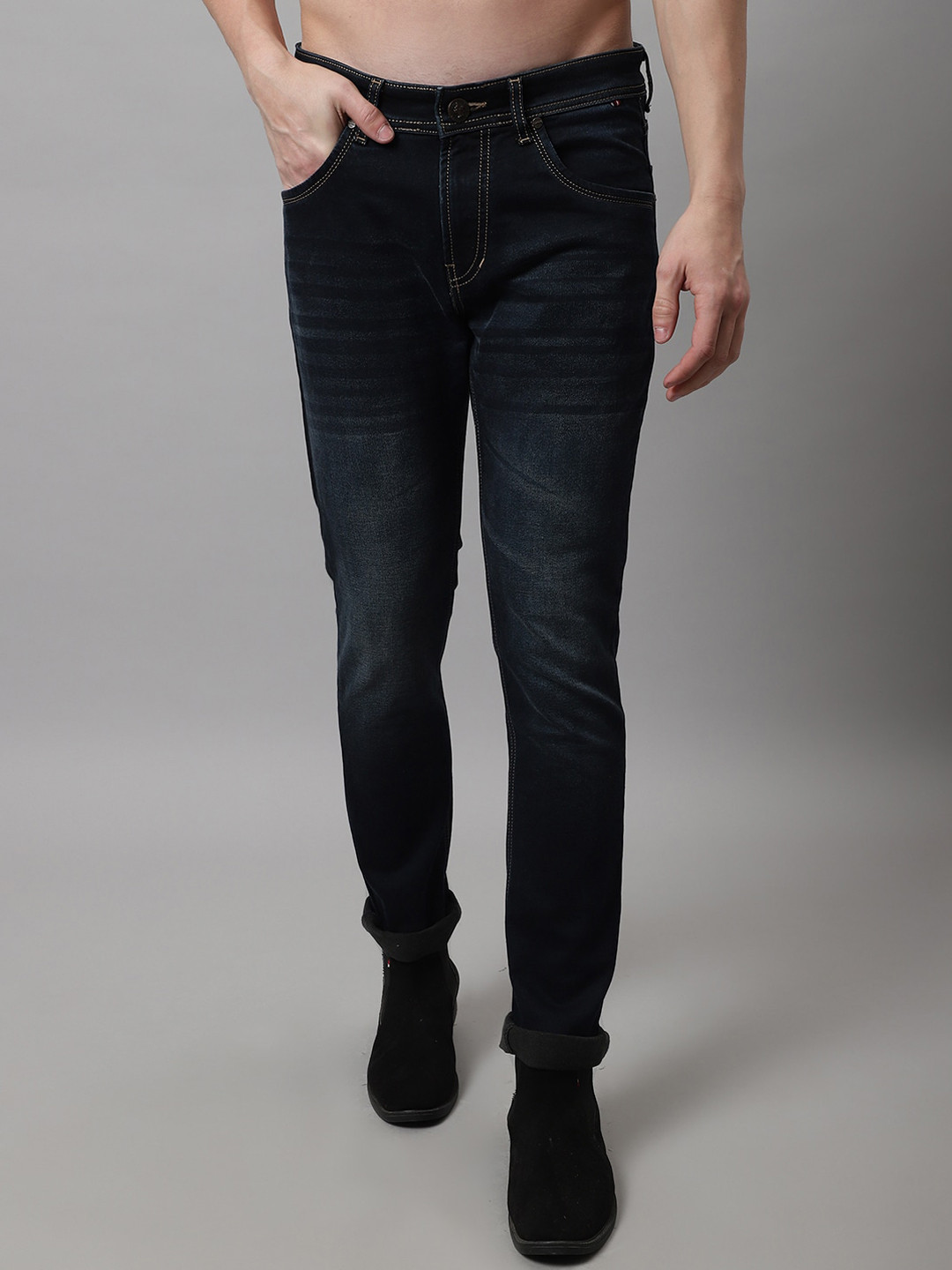 

Cantabil Men Cotton Light Fade Stretchable Jeans, Black