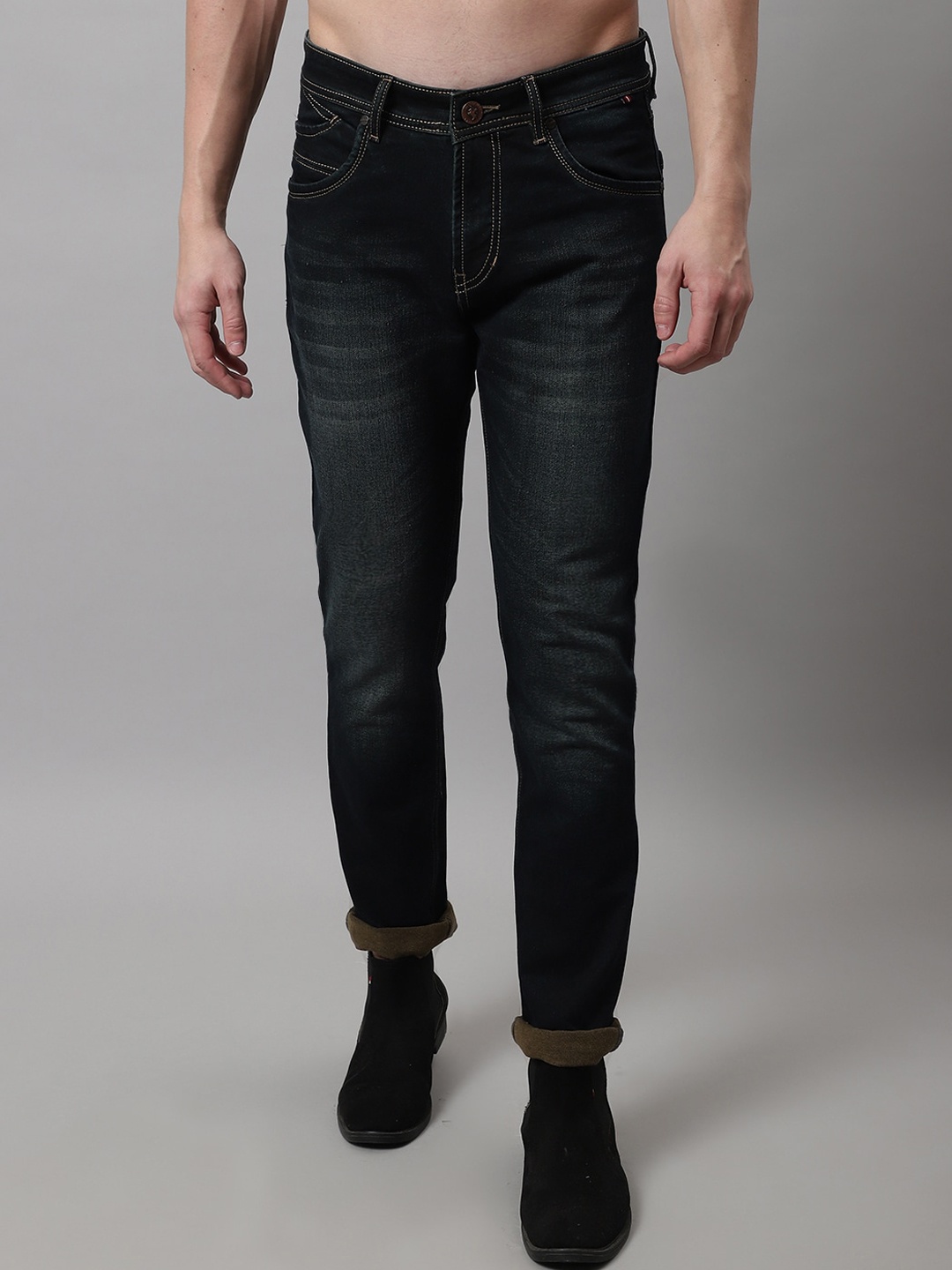 

Cantabil Men Cotton Light Fade Stretchable Jeans, Black