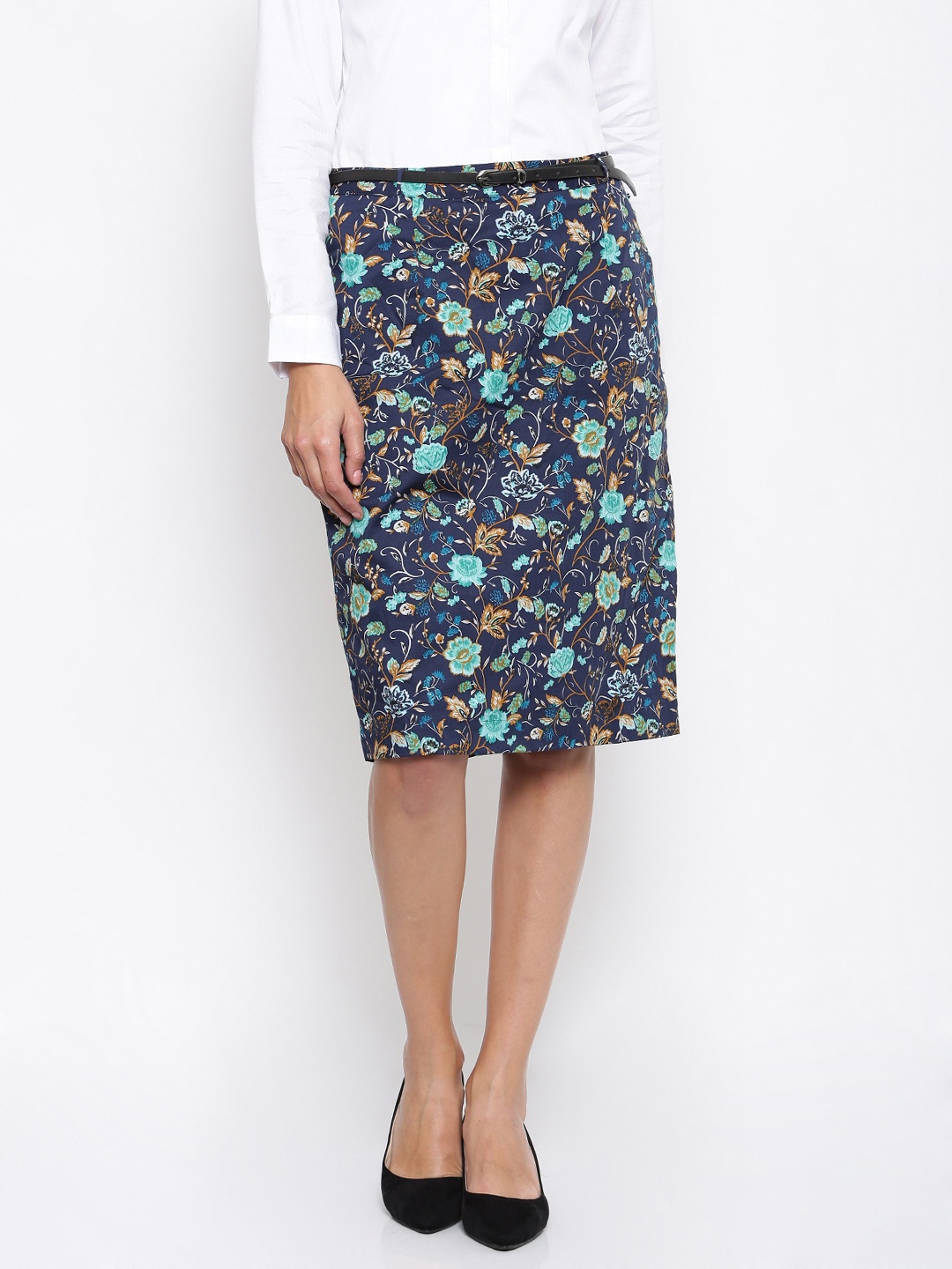 

Park Avenue Woman Blue Printed A-Line Skirt