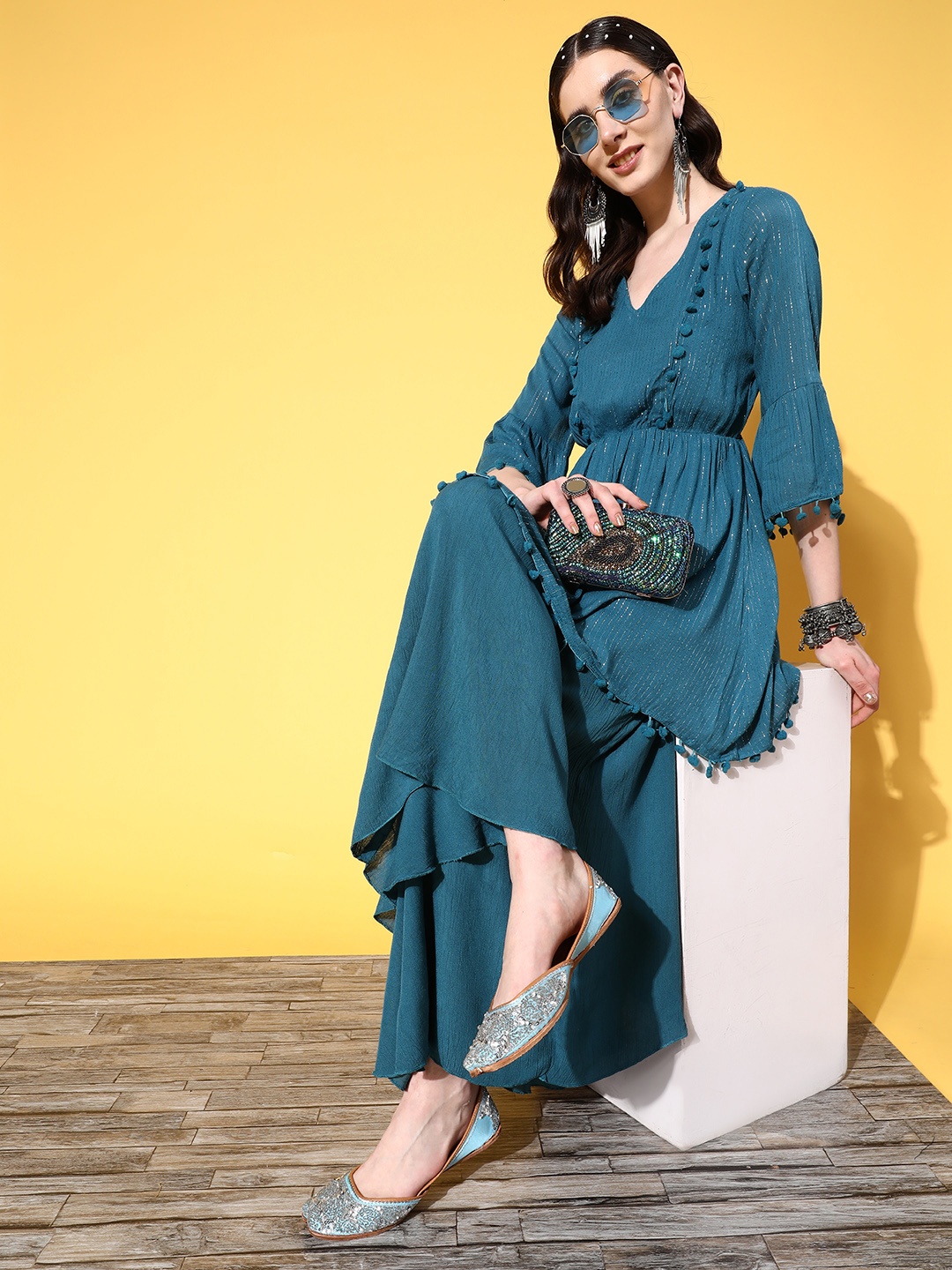 

InWeave Women Teal Tunic & Palazzos Set