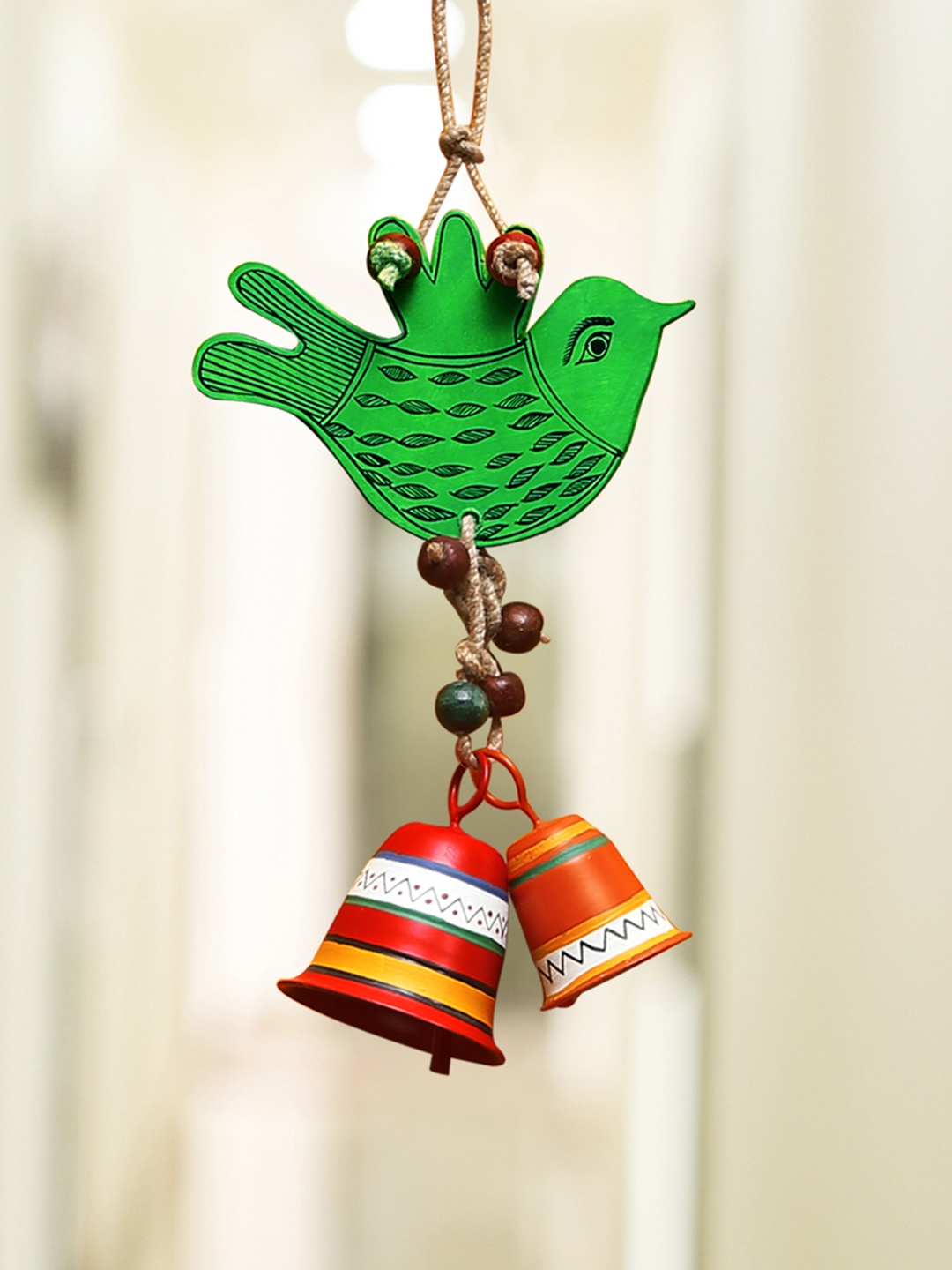 

ExclusiveLane Hand-Painted Decorative Wood & Metal Hanging Wind Chime, Green