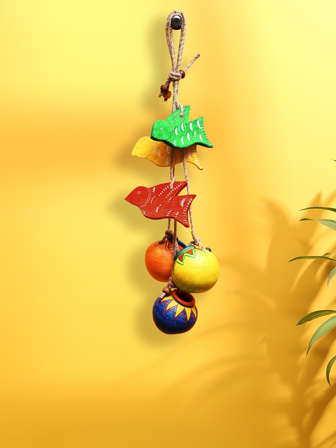 

ExclusiveLane Birds Matkis Hand-Painted Wood & Terracotta Decorative Hanging Windchimes, Multi