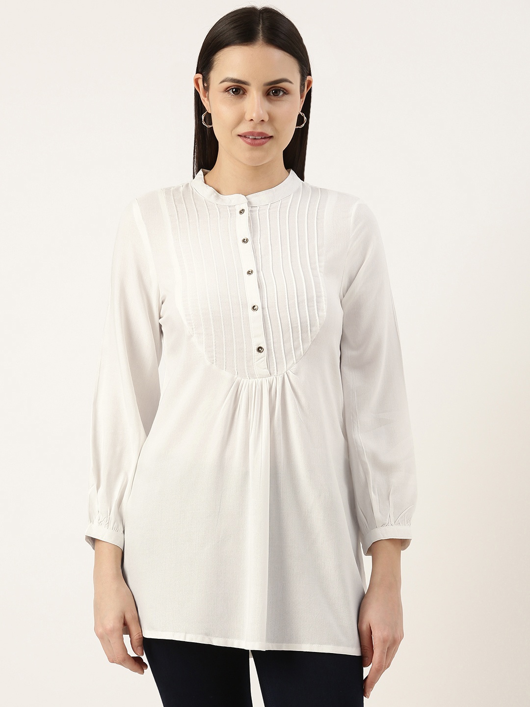 

AMUKTI Viscose Rayon Mandarin Collar Tunic, White