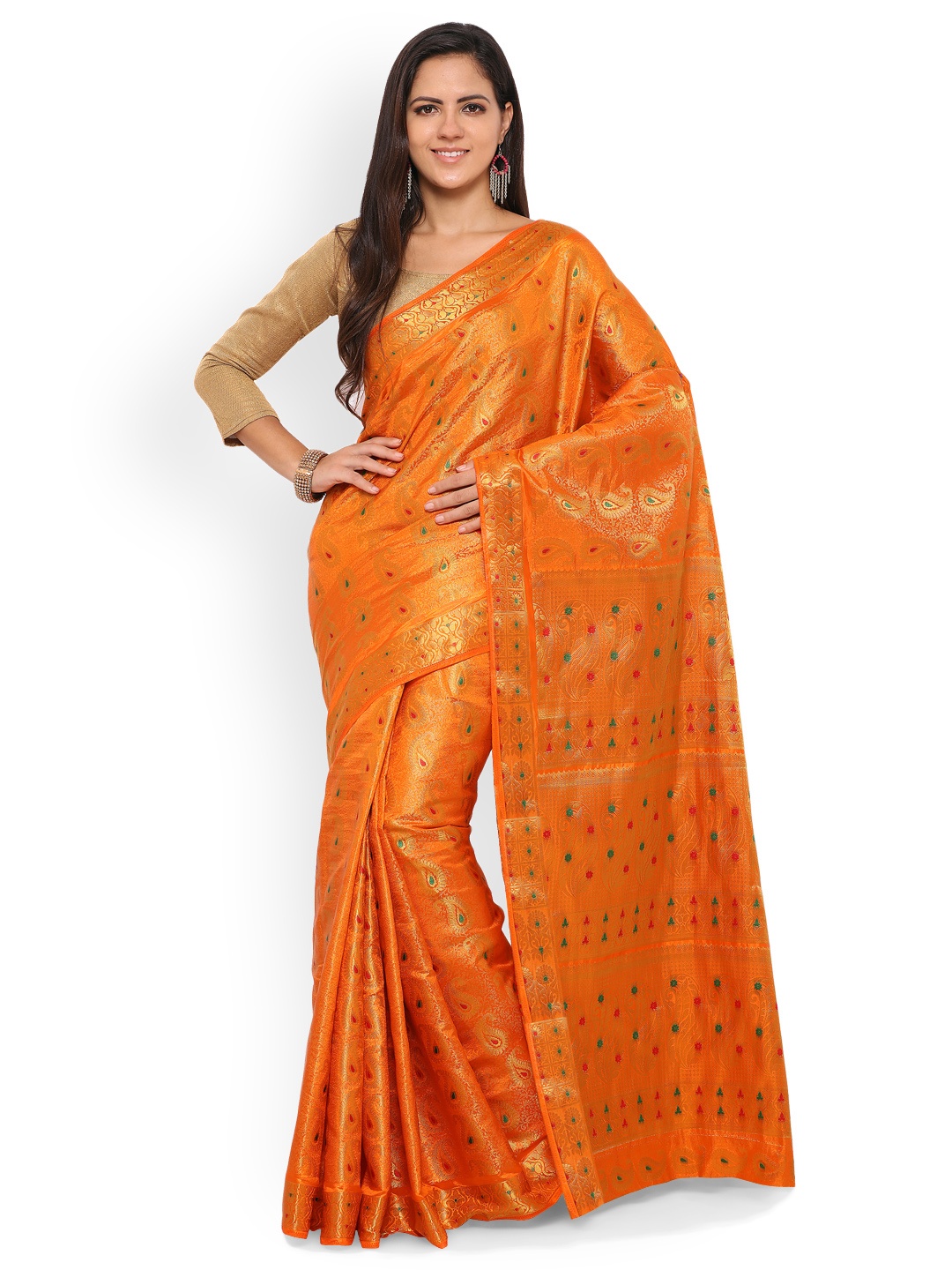 

Varkala Silk Sarees Orange Art Silk Woven Design Banarasi Saree