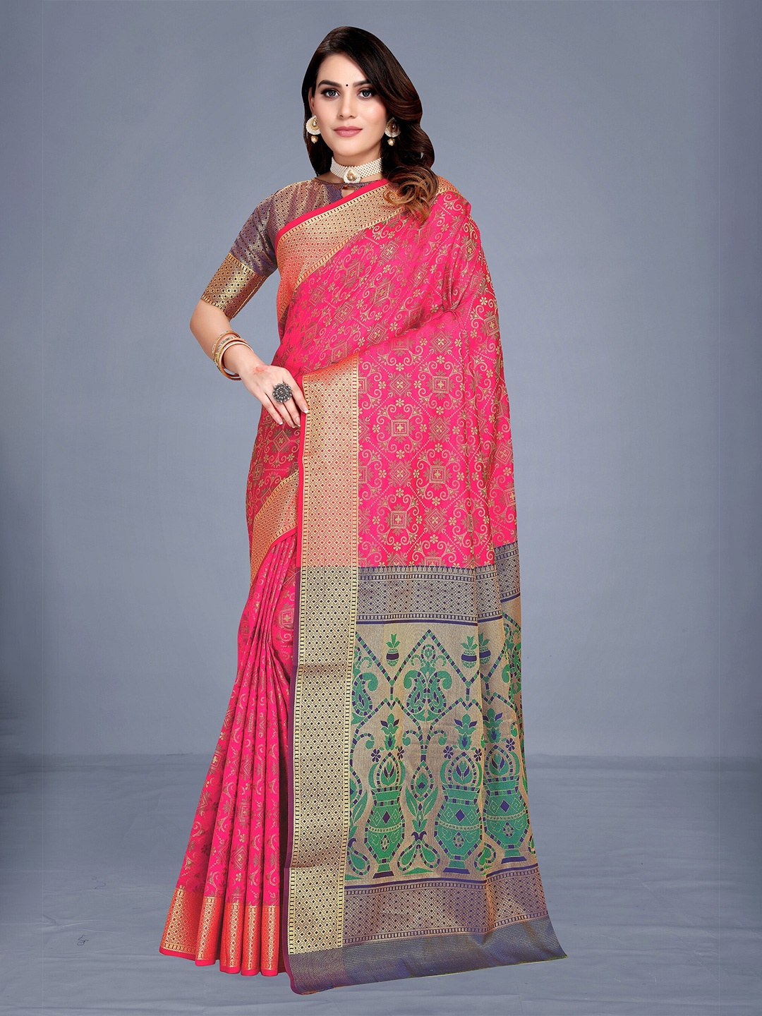 

VENISA Ethnic Motifs Zari Patola Saree, Pink
