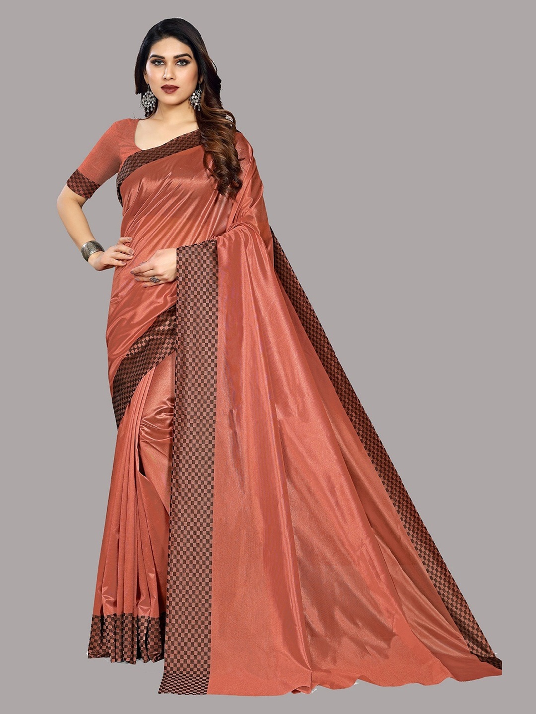 

YOYO Fashion Printed Bordered Saree, Peach