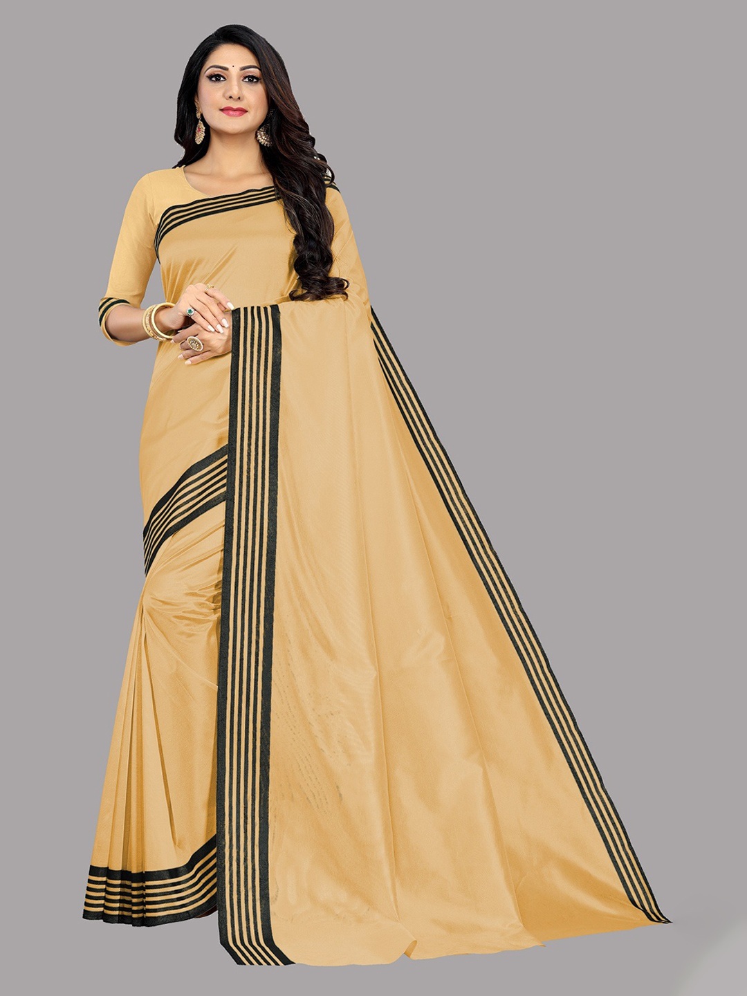 

YOYO Fashion Striped Bordered Saree, Beige