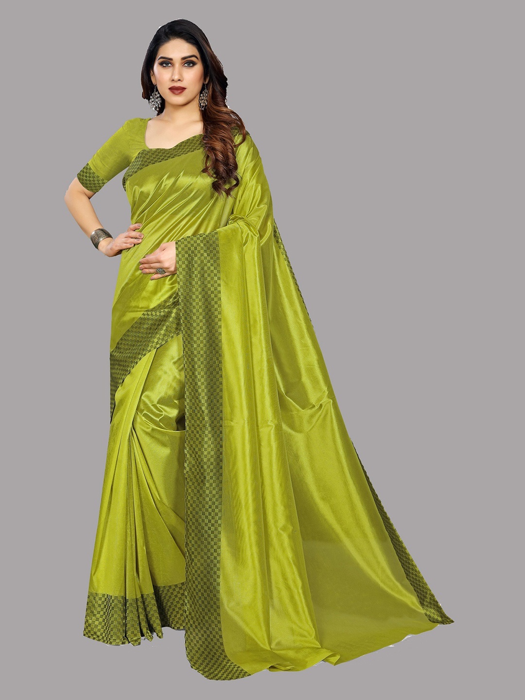 

YOYO Fashion Printed Bordered Saree, Green