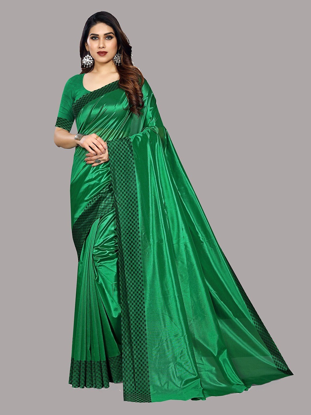 

YOYO Fashion Printed Bordered Saree, Green