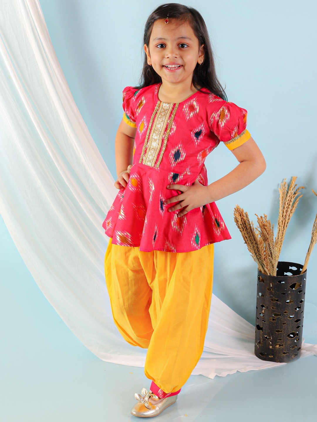 

KID1 Girls Printed Sequinned Pure Cotton Kurti with Salwar, Pink