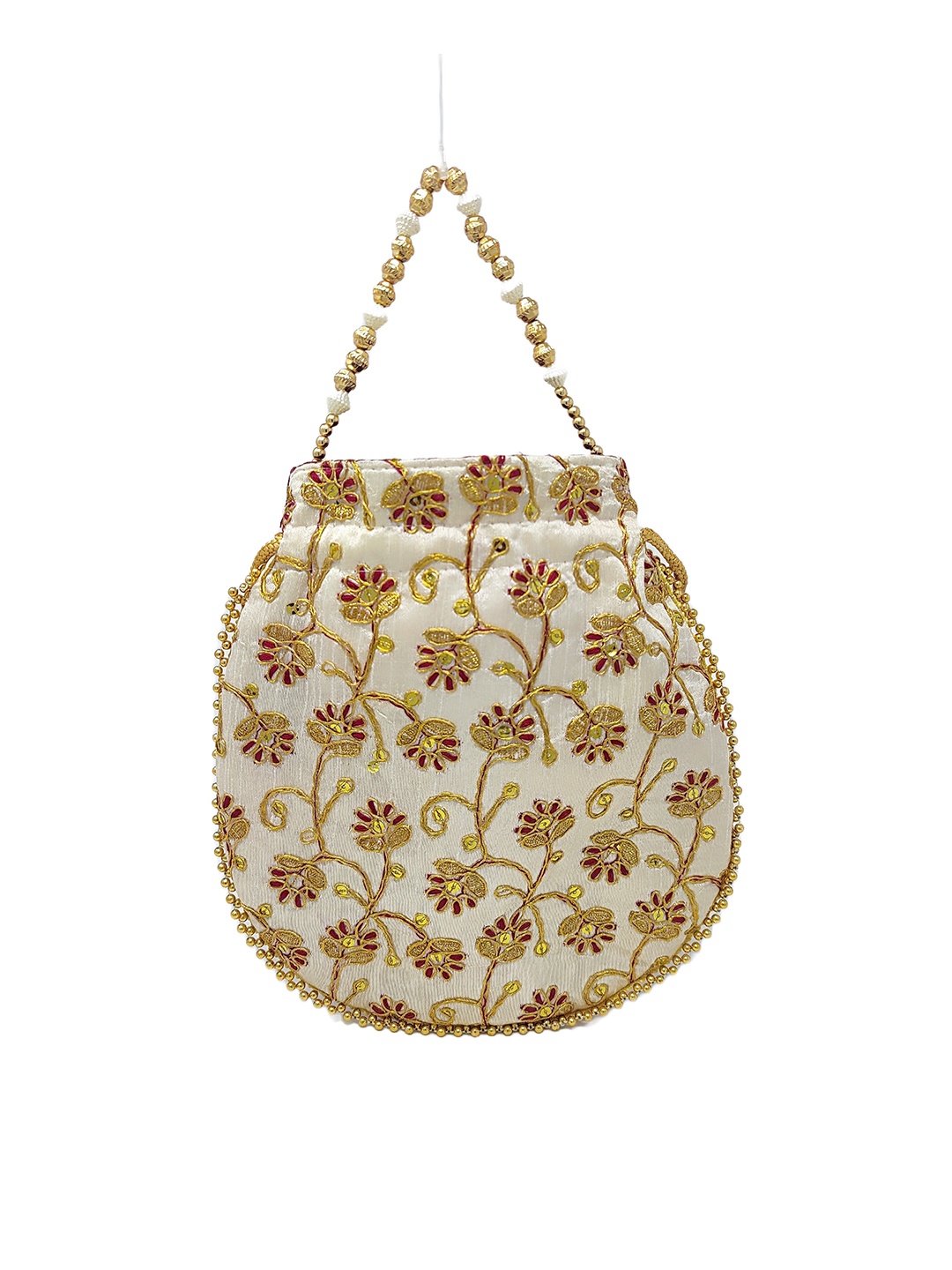 

CRAYTON Embroidered Potli Clutch, Cream