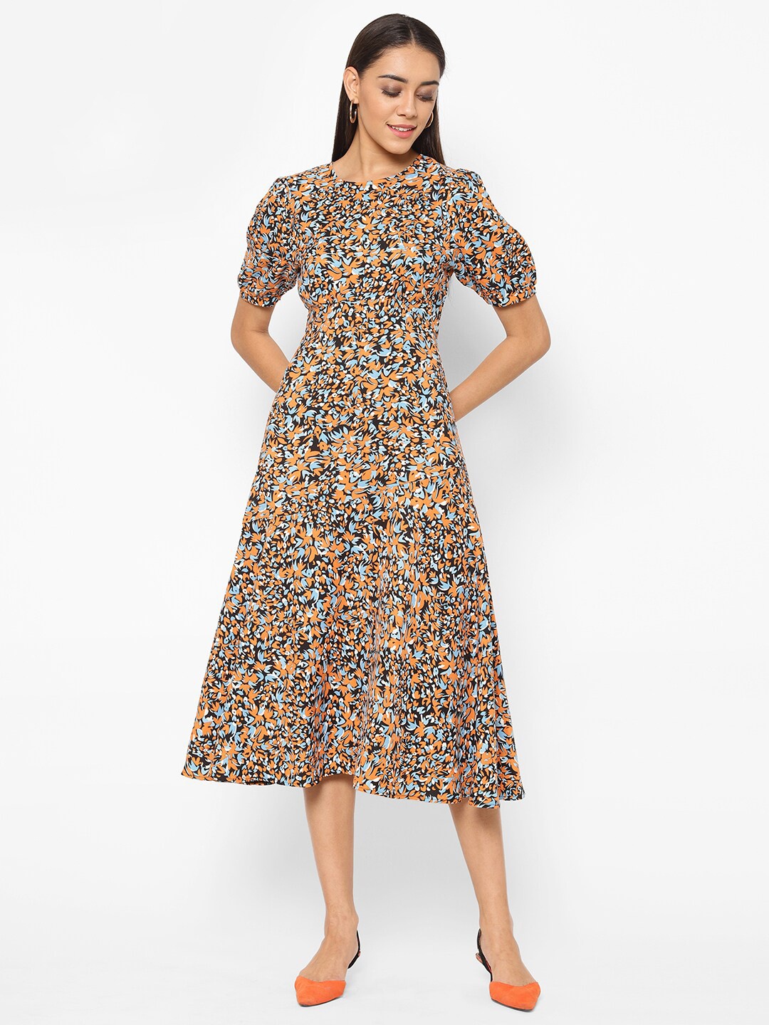 

HOUSE OF KKARMA Floral Printed Midi Dress, Grey