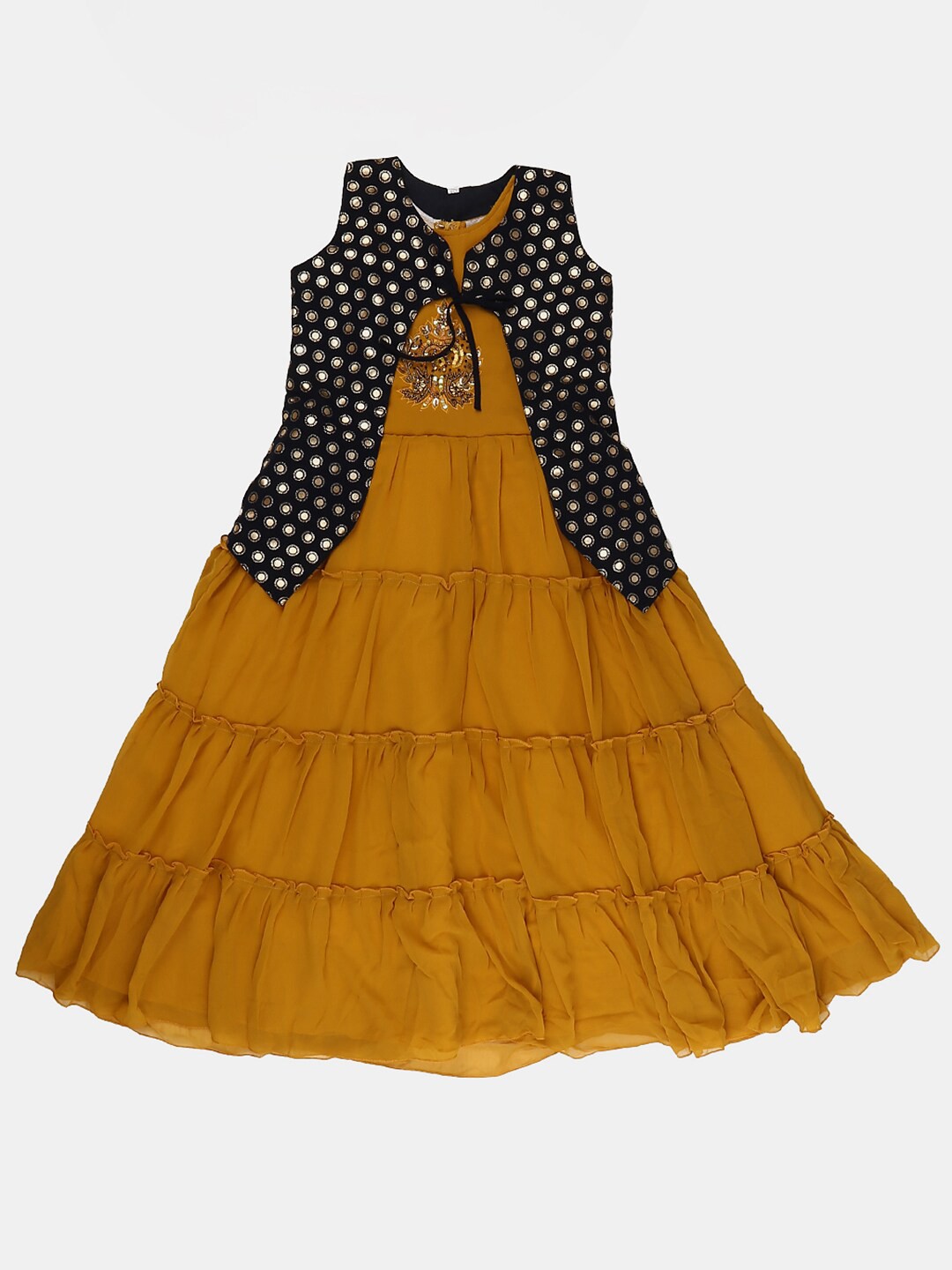 

V-Mart Round Neck Maxi Dress With Coat, Mustard