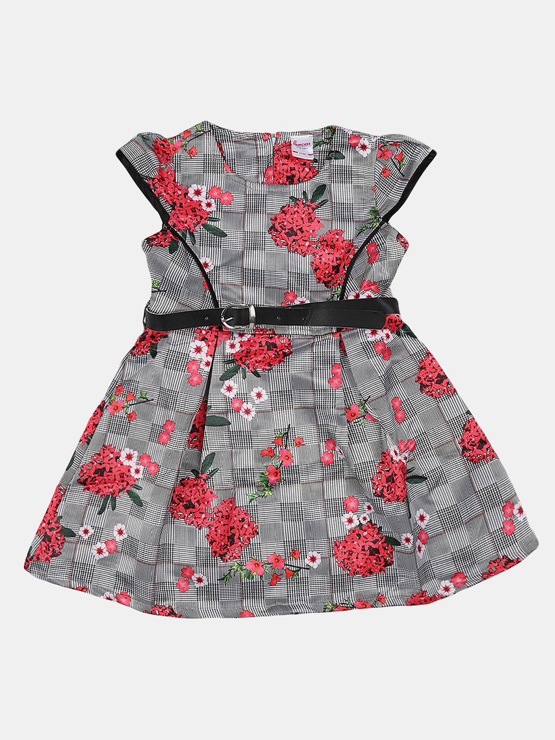 

V-Mart Round Neck Floral Printed A-Line Dress, Grey
