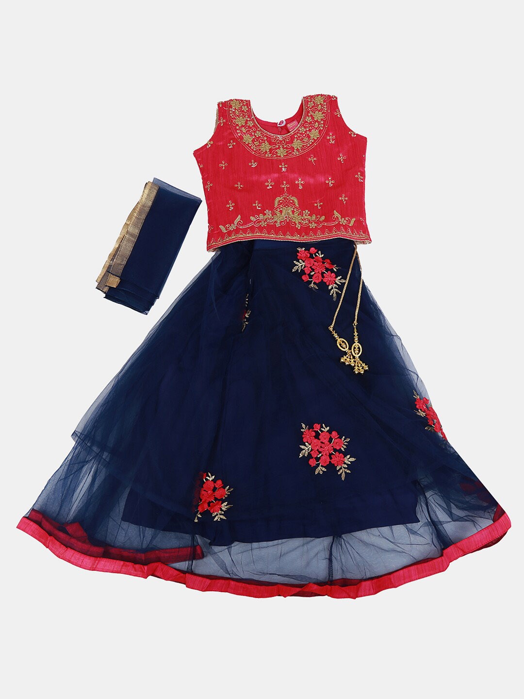 

V-Mart Girls Embroidered Sequinned Ready to Wear Lehenga, Fuchsia