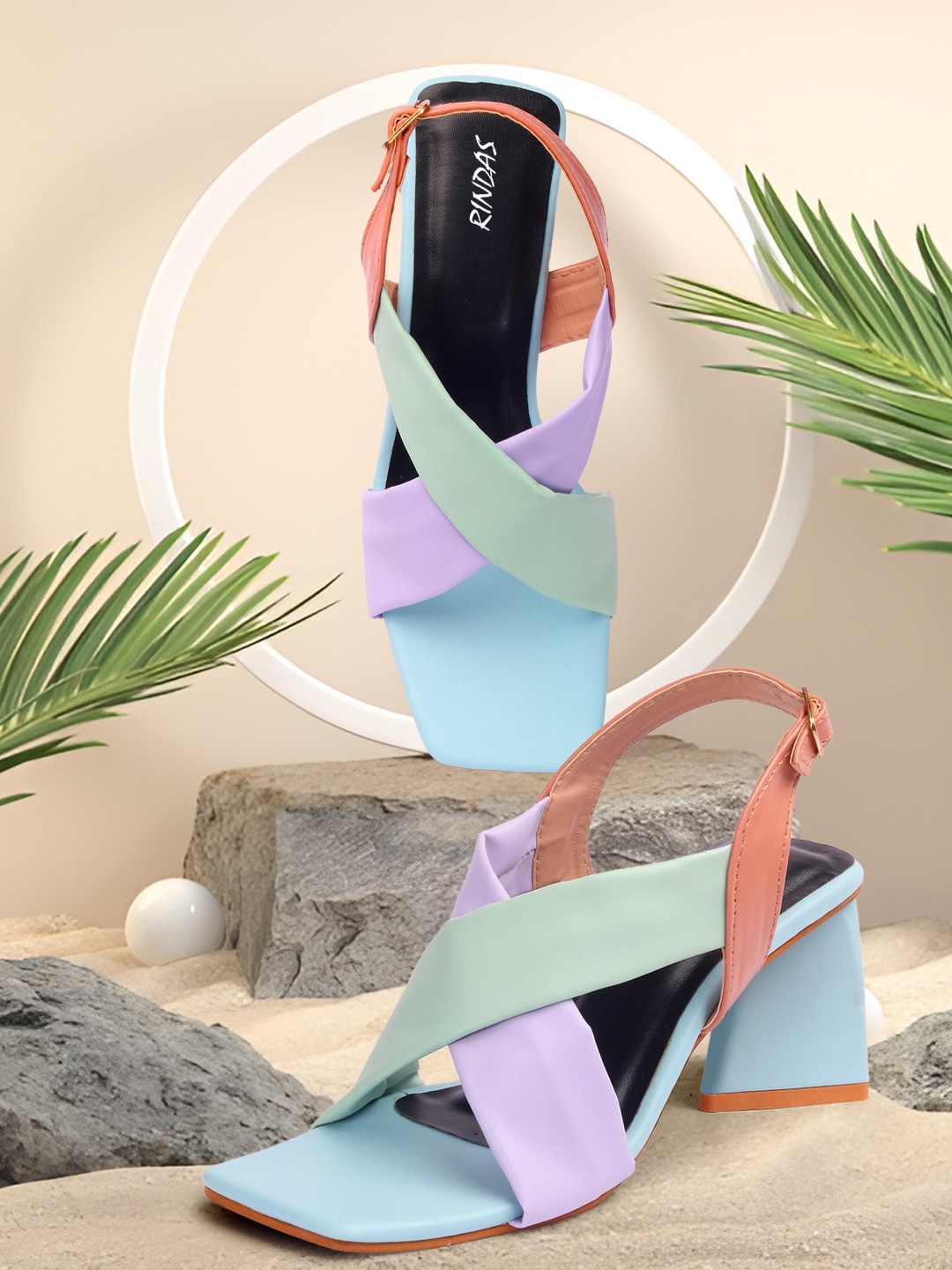 

RINDAS Colourblocked Block Heels, Blue