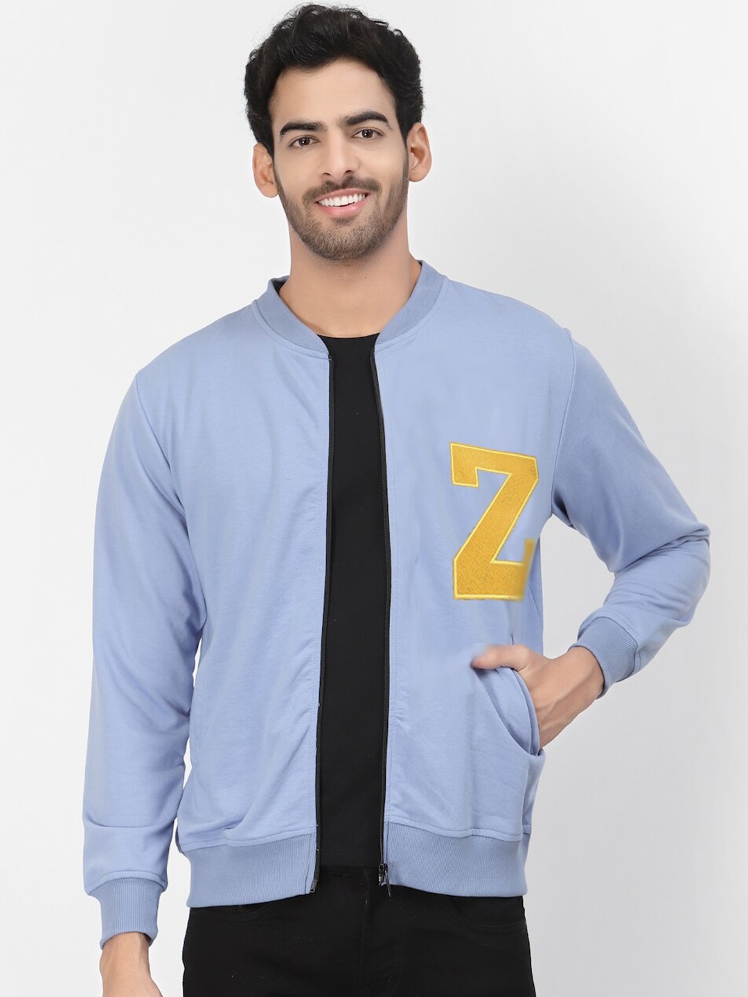 

PAUSE SPORT Men Mandarin Collar Cotton Sweatshirt, Navy blue