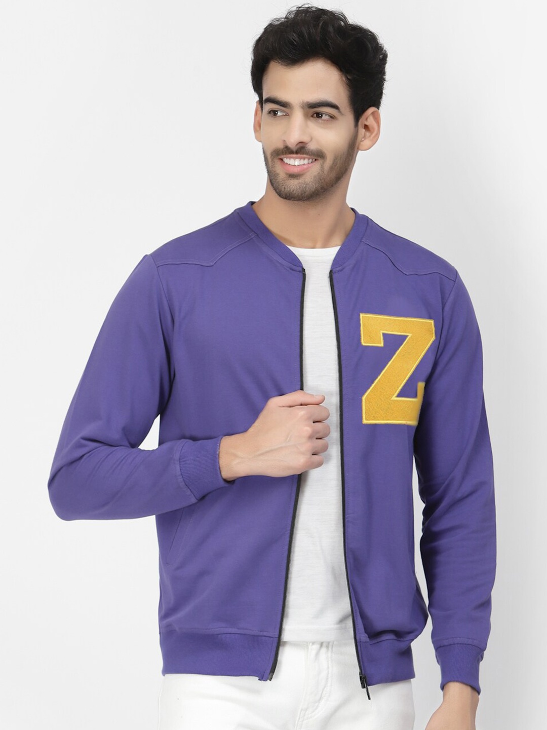 

PAUSE SPORT Men Mandarin Collar Cotton Sweatshirt, Purple