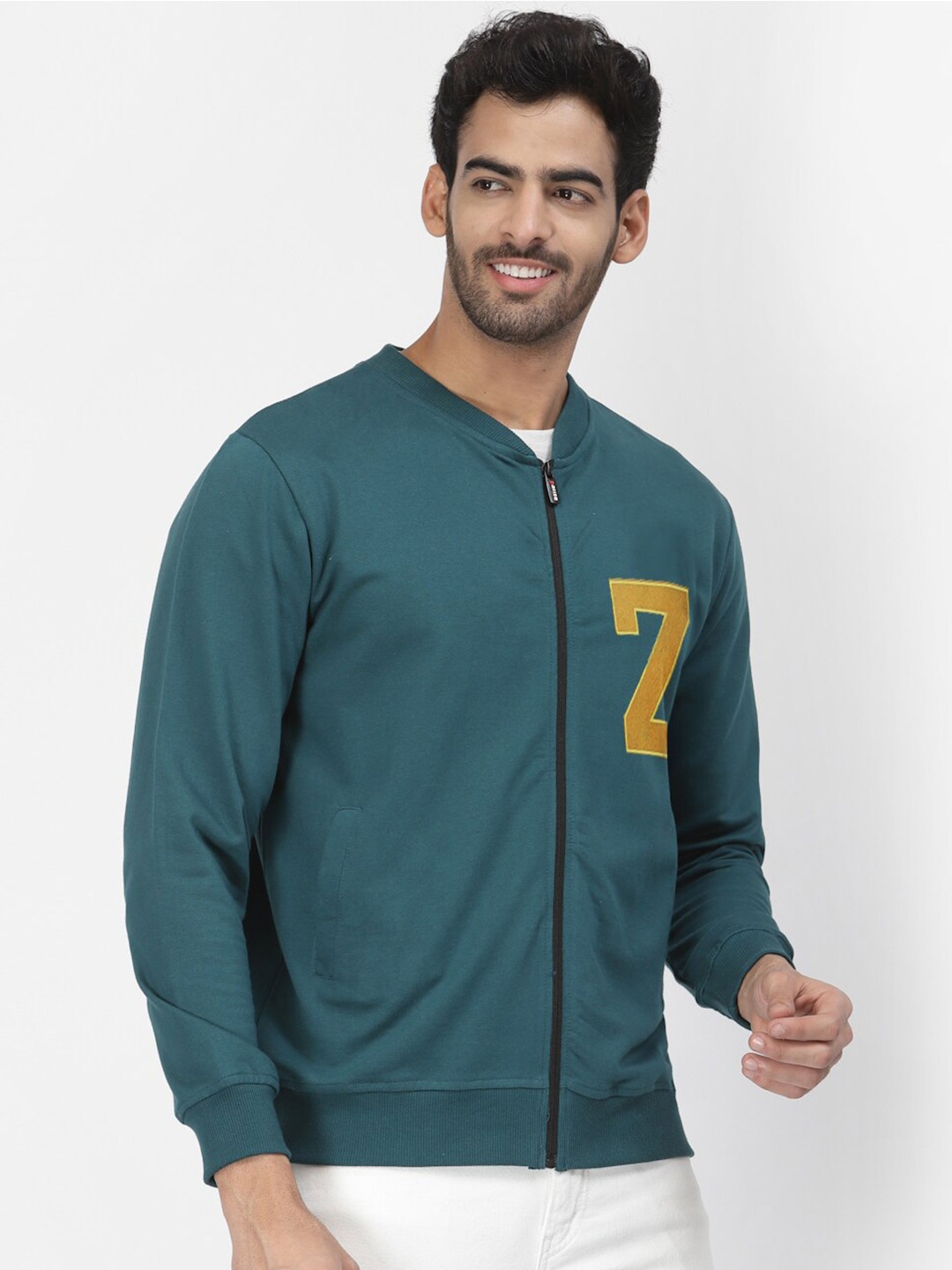 

PAUSE SPORT Men Mandarin Collar Cotton Sweatshirt, Teal