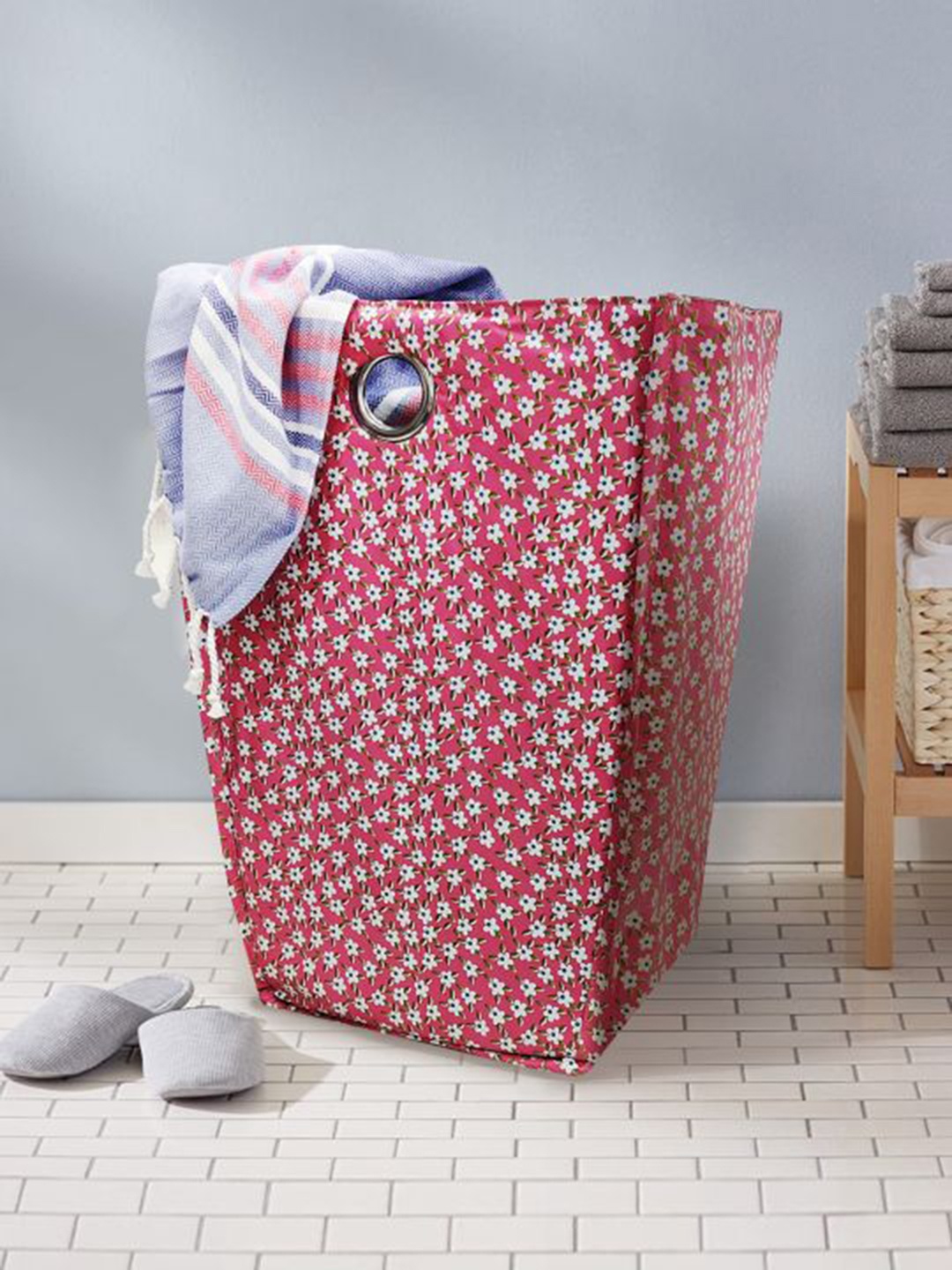 

BIANCA Pink & White Floral Printed Foldable Laundry Basket