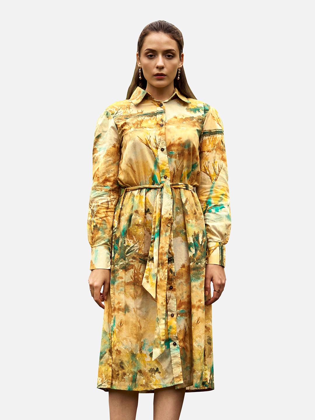 

NEOFAA Floral Printed Shirt Dress, Yellow