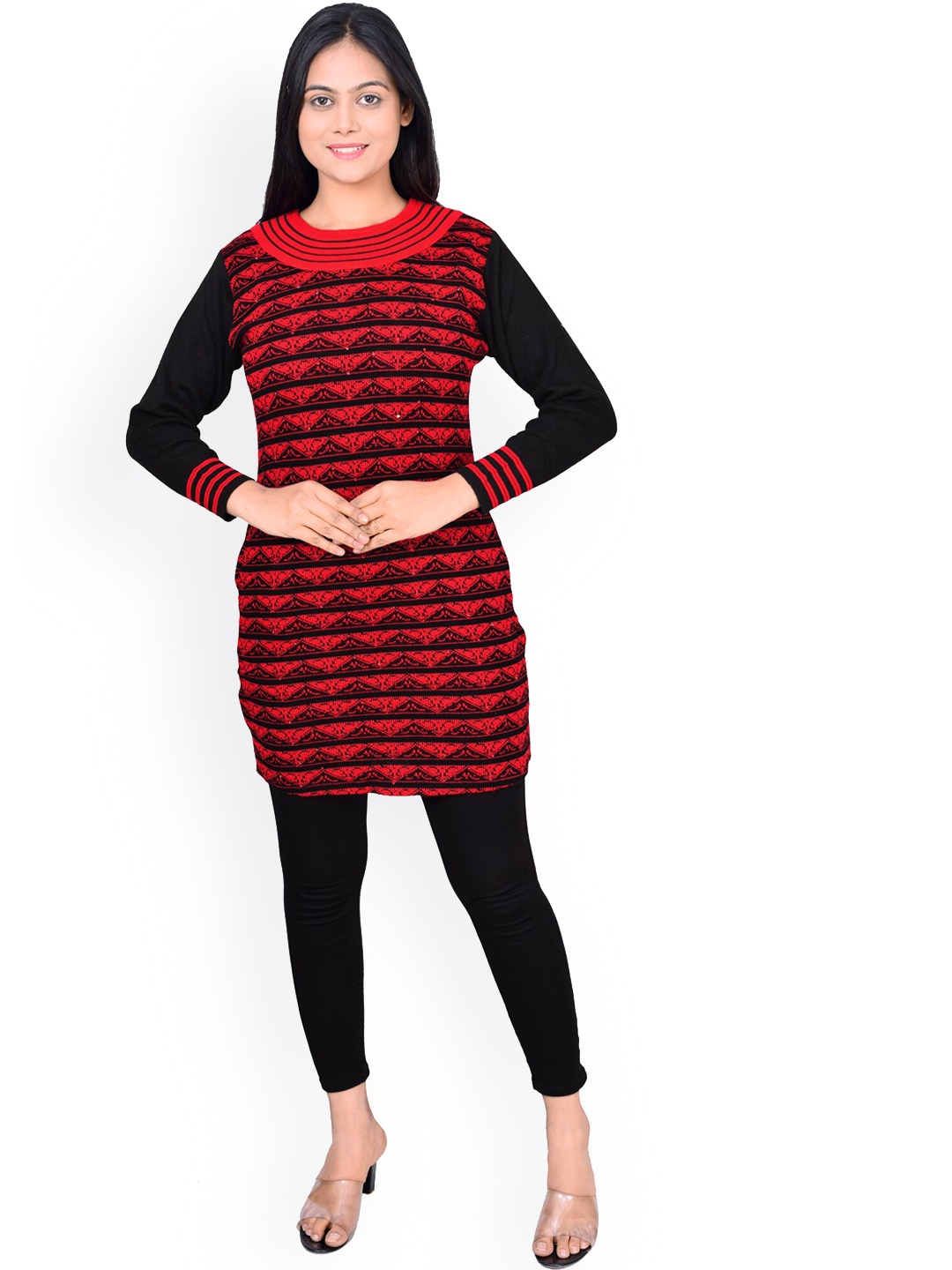 

ahhaaaa Women Round Neck Long Sleeve Kurta, Black