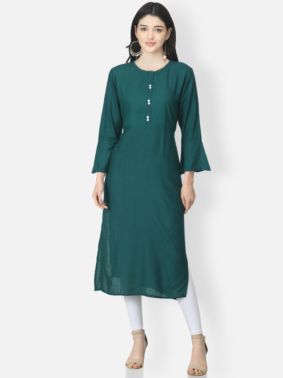 

FEMMIBELLA Women Bell Sleeves Kurta, Green